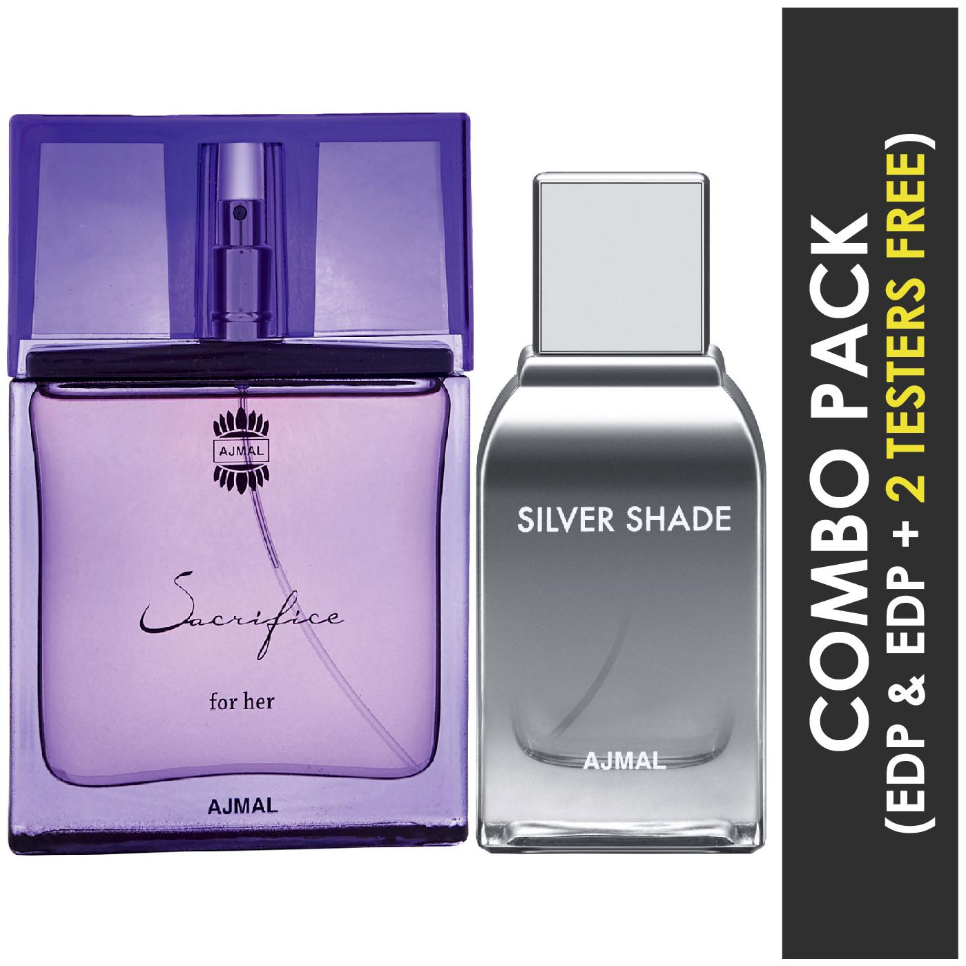 

Ajmal Sacrifice for HER EDP Floral Musky Perfume 50ml for Women and Silver Shade EDP Citrus Woody Perfume 100ml for Men