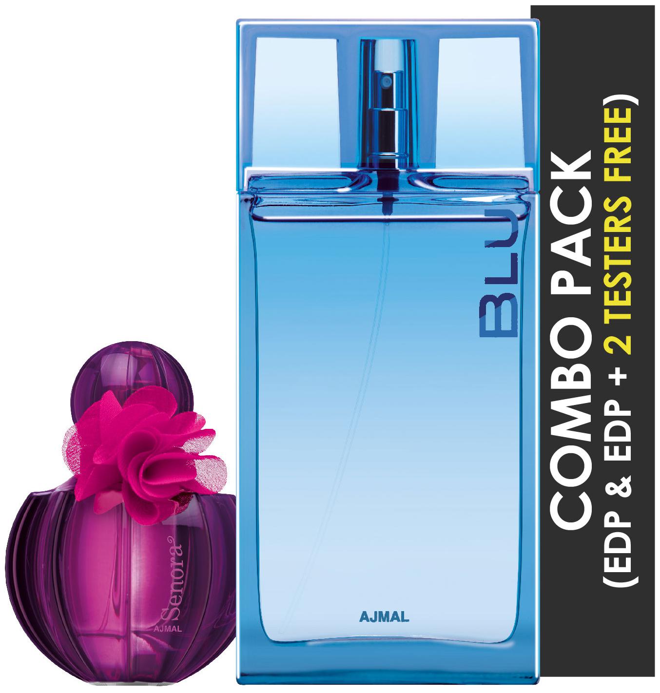 

Ajmal Senora EDP Floral Spicy Perfume 75ml for Women and Ajmal Blu EDP Aquatic Woody Perfume 90ml for Men (Pack of 2)