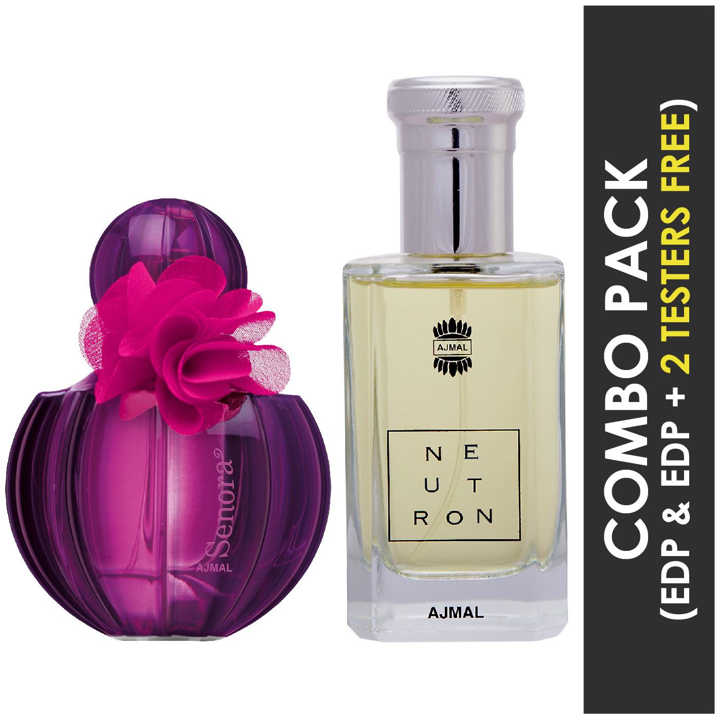 

Ajmal Senora EDP Floral Spicy Perfume 75ml for Women and Ajmal Neutron EDP Citrus Fruity Perfume 100ml for Men (Pack of 2)