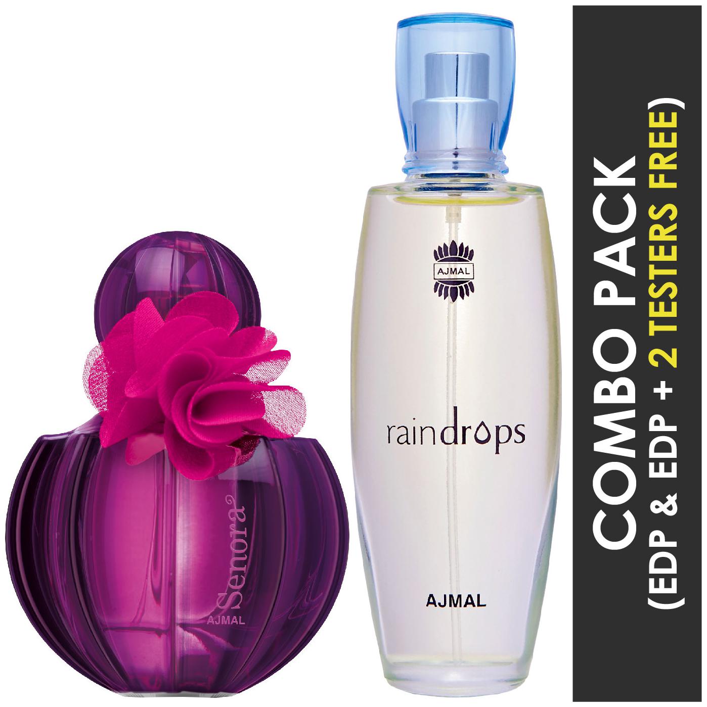 

Ajmal Senora EDP Floral Spicy Perfume 75ml for Women and Ajmal Raindrops EDP Floral Chypre Perfume 50ml for Women