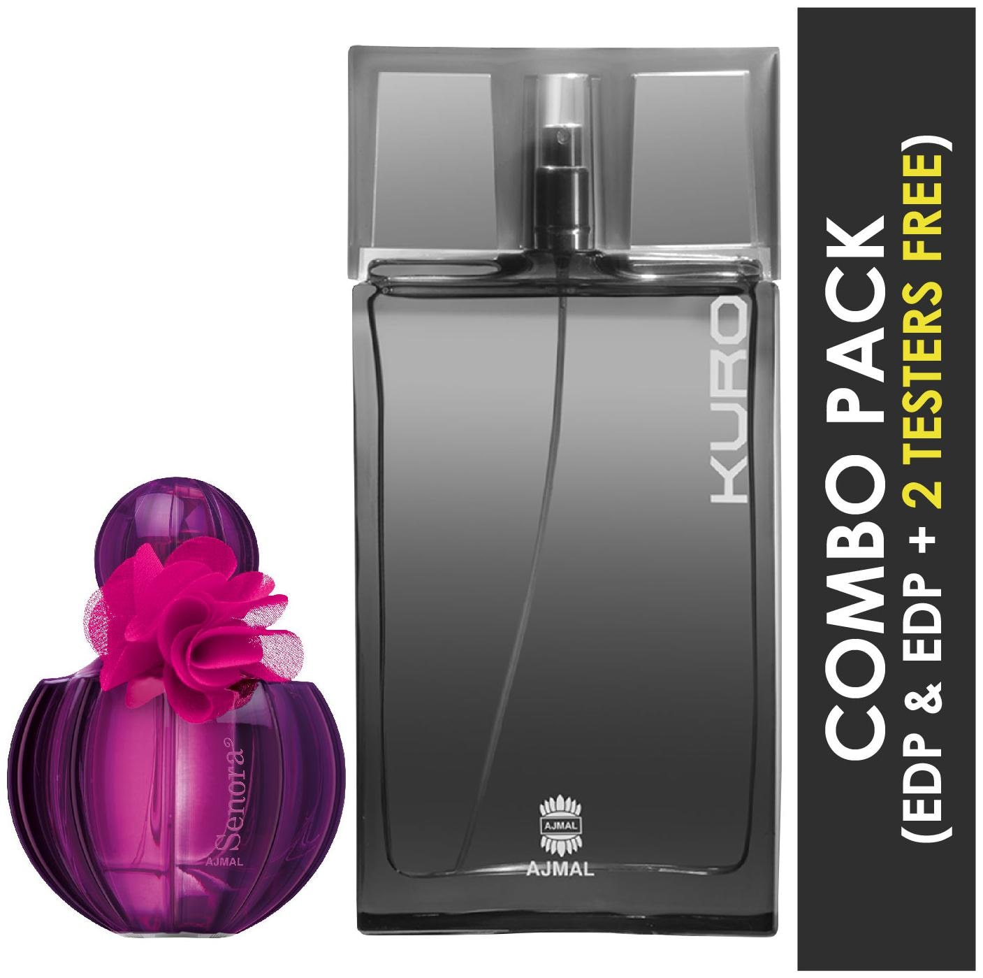 

Ajmal Senora EDP Floral Spicy Perfume 75ml for Women and Kuro EDP Aromatic Spicy Perfume 90ml for Men