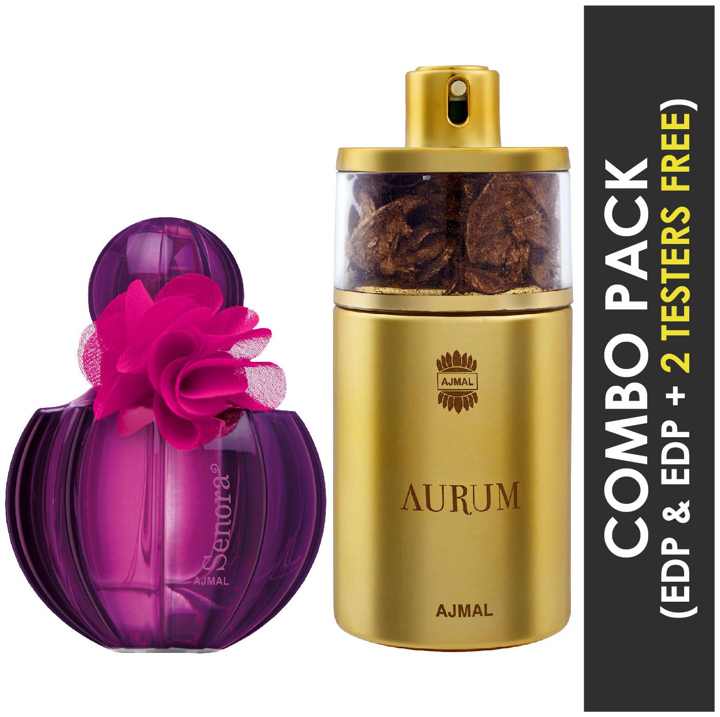 

Ajmal Senora EDP Floral Spicy Perfume 75ml for Women and Ajmal Aurum EDP Fruity Floral Perfume 75ml for Women