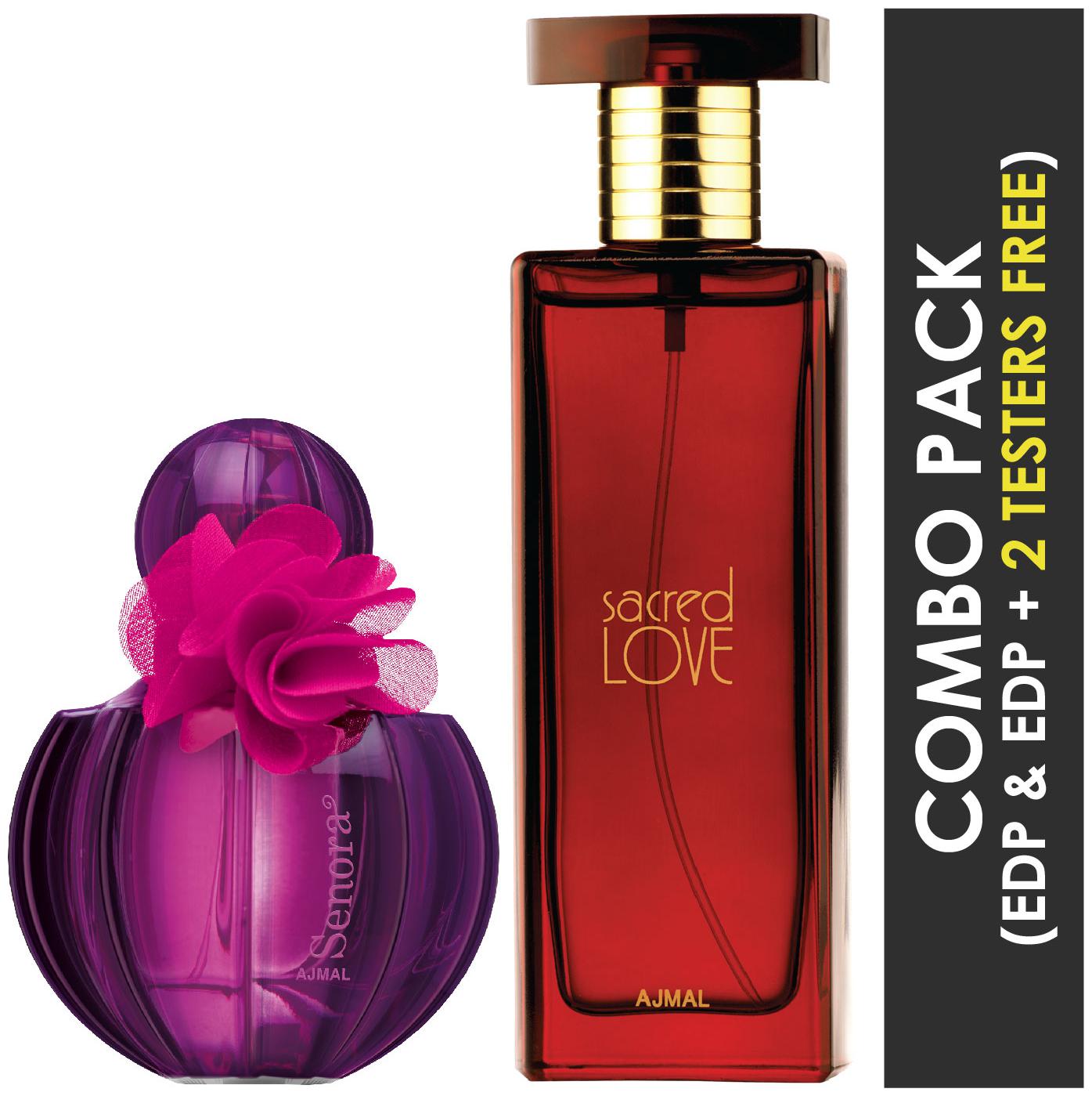 

Ajmal Senora EDP Floral Spicy Perfume 75ml for Women and Ajmal Sacred Love EDP Floral Musky Perfume 50ml for Women