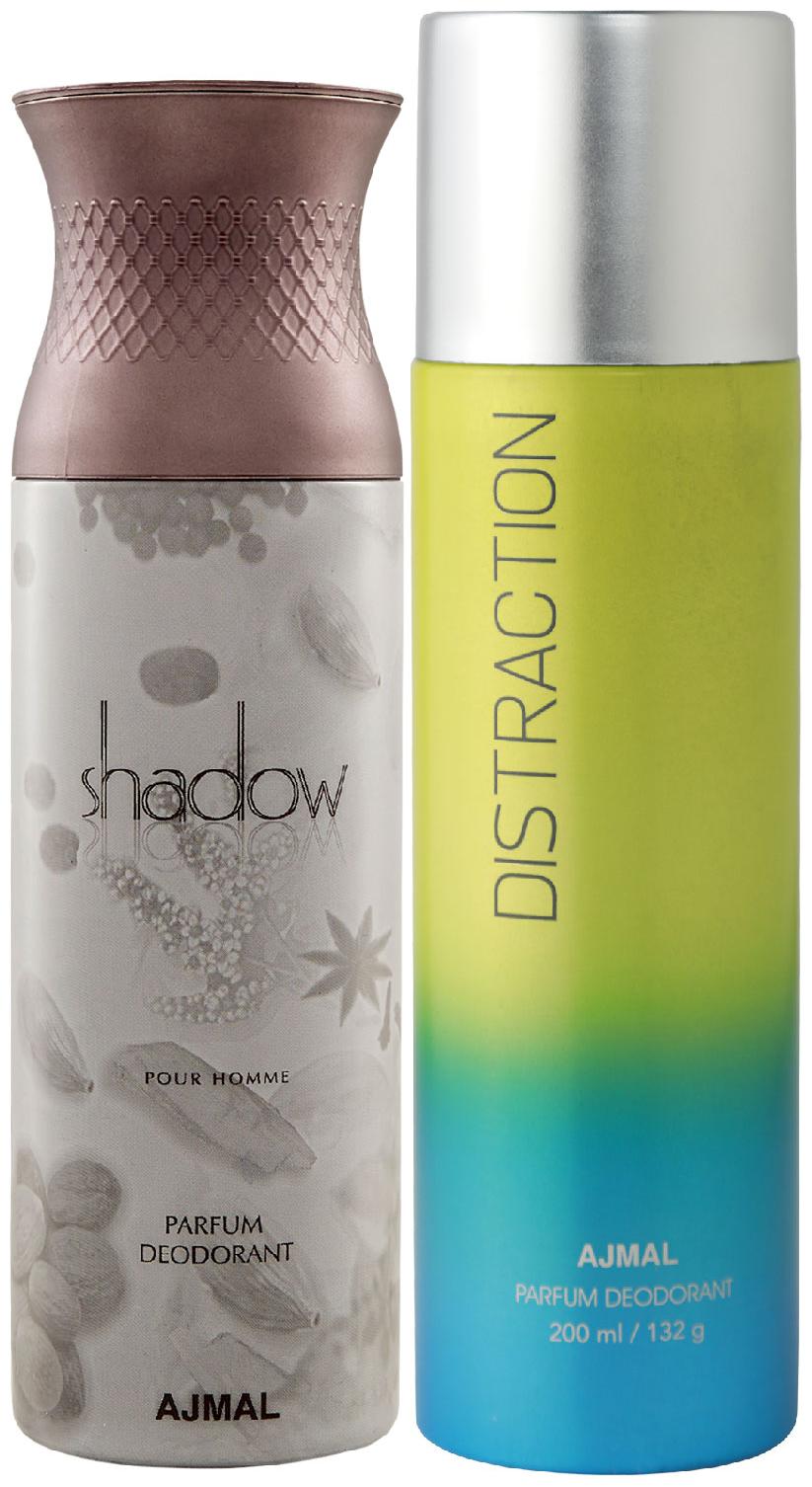 

Ajmal Shadow Him for Men and Distraction for Men Women High Quality Deodorants each 200 ml Combo ( Pack of 2 )
