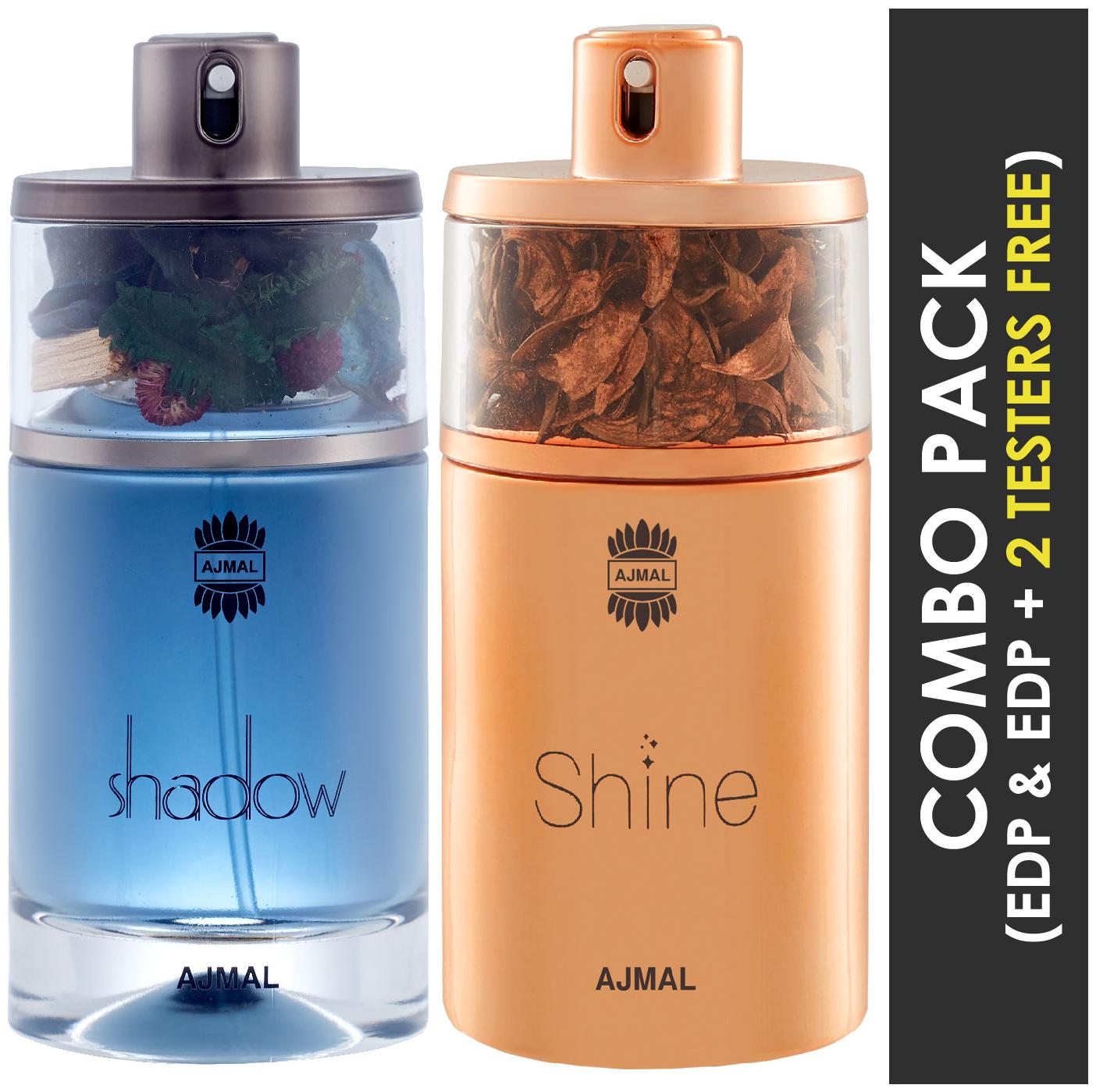 

Ajmal Shadow HIM EDP Spicy Woody Perfume 75ml for Men and Ajmal Shine EDP Floral Powdery Perfume 75ml for Women