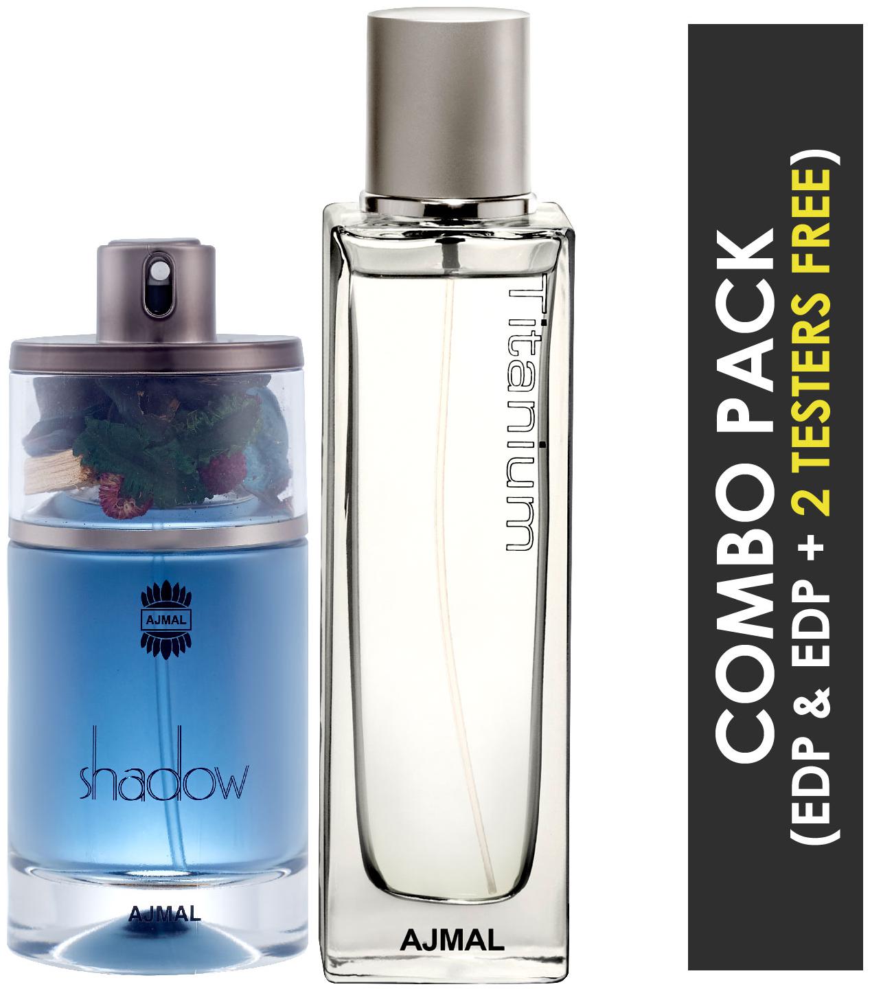 

Ajmal Shadow HIM EDP Spicy Woody Perfume 75ml for Men and Titanium EDP Citrus Spicy Perfume 100ml for Men (Pack of 2)