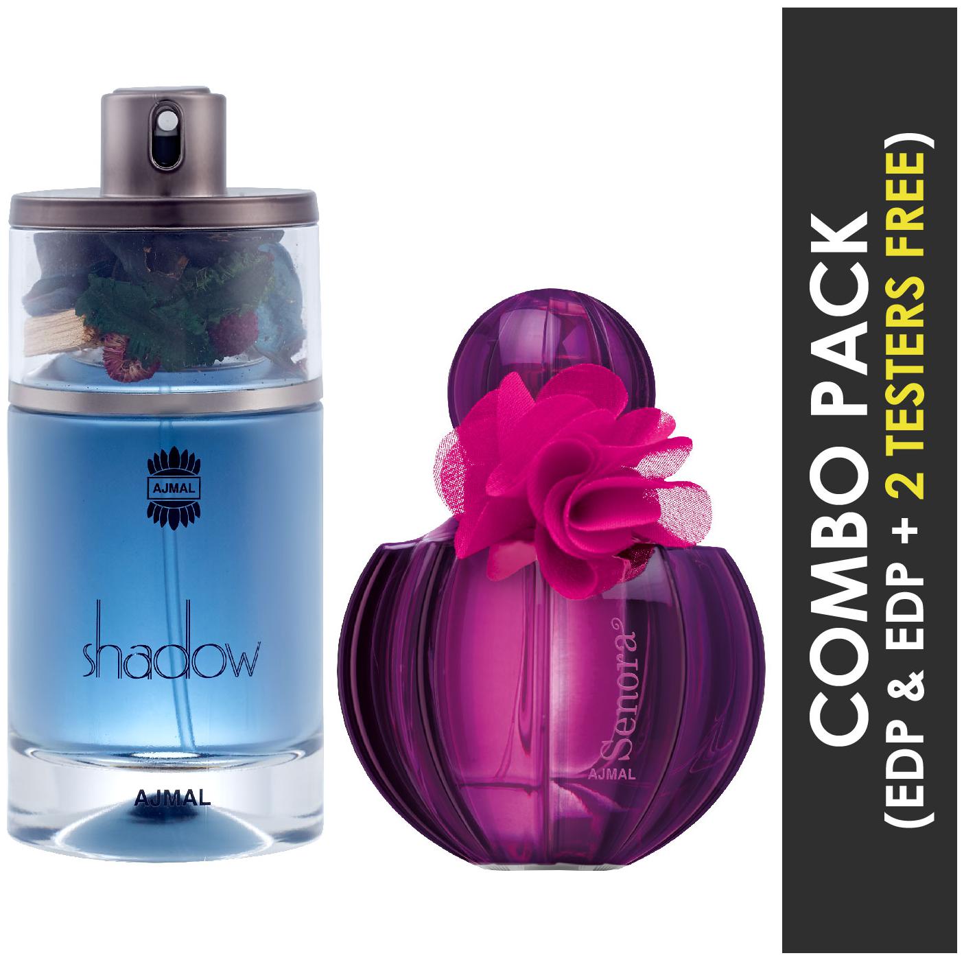 

Ajmal Shadow HIM EDP Spicy Woody Perfume 75ml for Men and Senora EDP Floral Spicy Perfume 75ml for Women