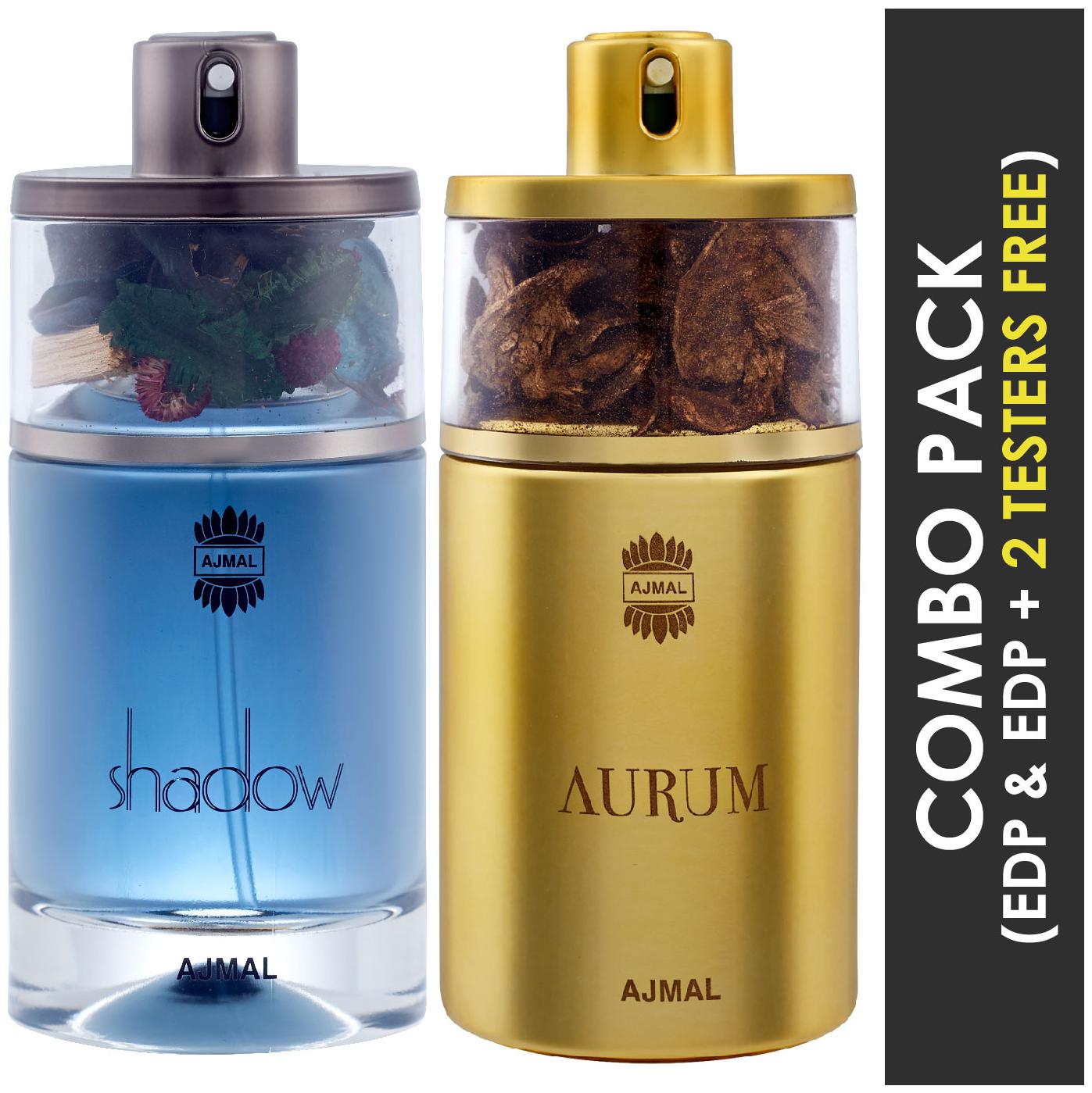 

Ajmal Shadow HIM EDP Spicy Woody Perfume 75ml for Men and Ajmal Aurum EDP Fruity Floral Perfume 75ml for Women