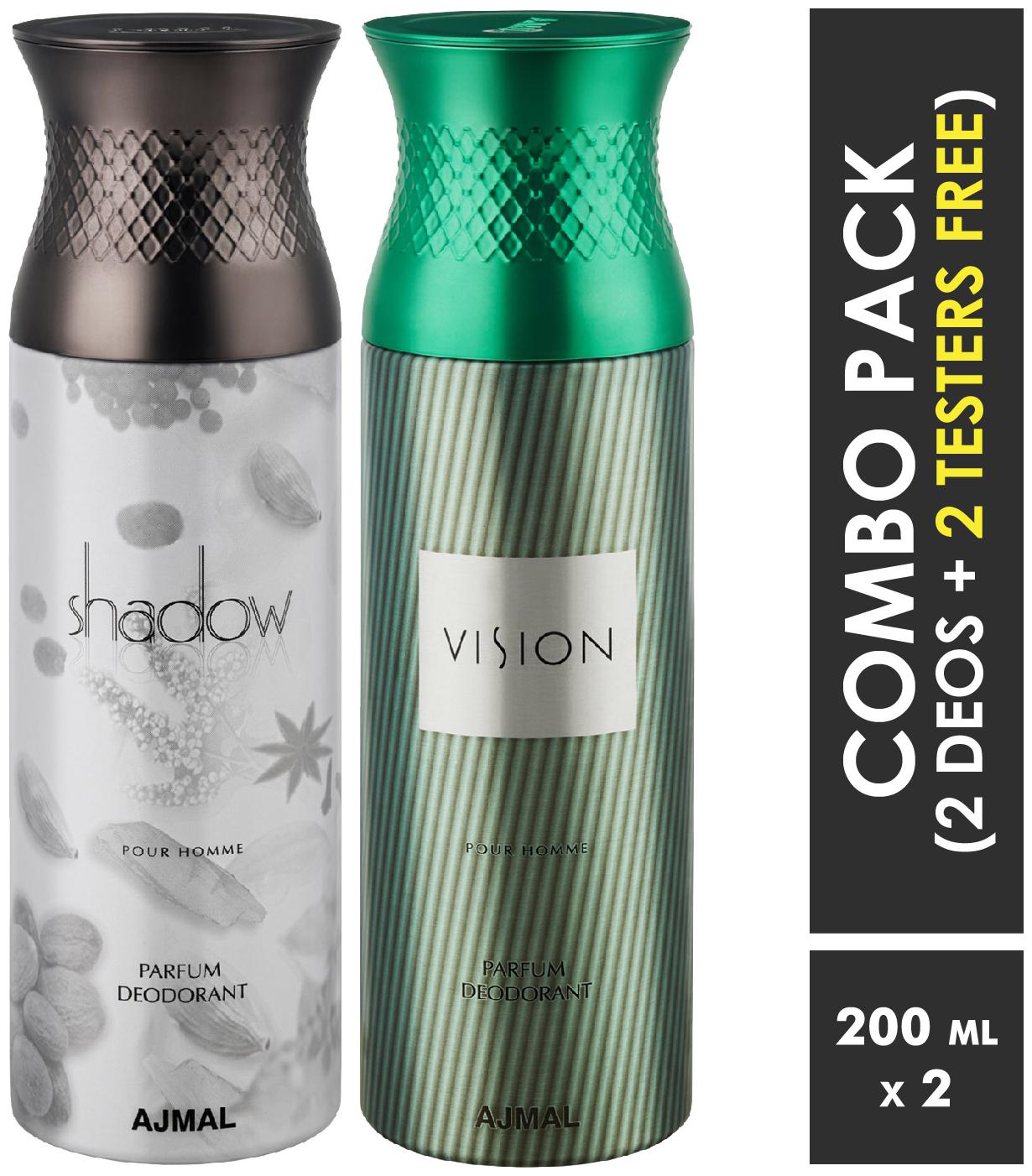 

Ajmal ShadowHim Vision Deodorant Spray for Men 200ml each (Pack of 2 400ml) 2 Parfum Testers Free
