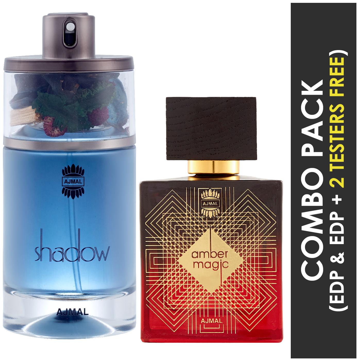 

Ajmal Shadow HIM EDP Spicy Woody Perfume 75ml for Men and Ajmal Amber Magic EDP Spicy Aromatic Perfume 100ml for Men