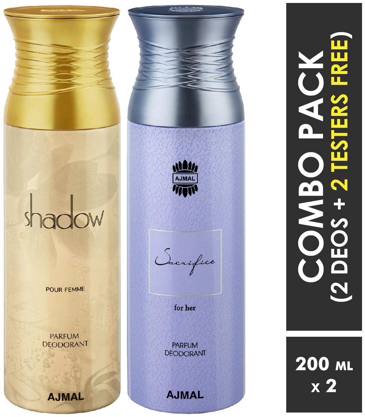 

Ajmal Shadow Homme Sacrifise forher Deodorant Spray For Men Women 200ml each (Pack of 2 400ml) 2 Parfum Testers Free