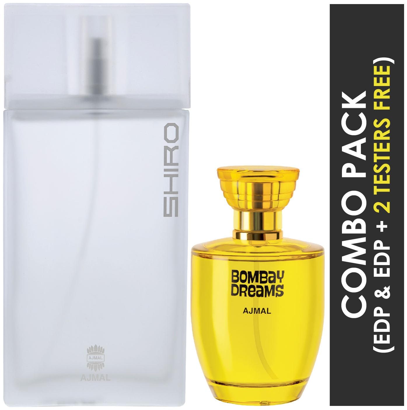 

Ajmal Shiro EDP Citrus Spicy Perfume 90ml for Men and Ajmal Bombay Dreams EDP Floral Fruity Perfume 100ml for Women (Pack of 2)
