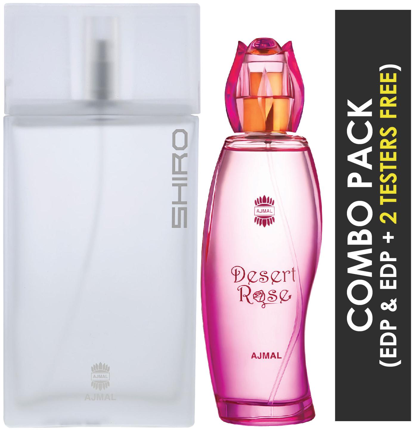 

Ajmal Shiro EDP Citrus Spicy Perfume 90ml for Men and Desert Rose EDP Floral Oriental Perfume 100ml for Women