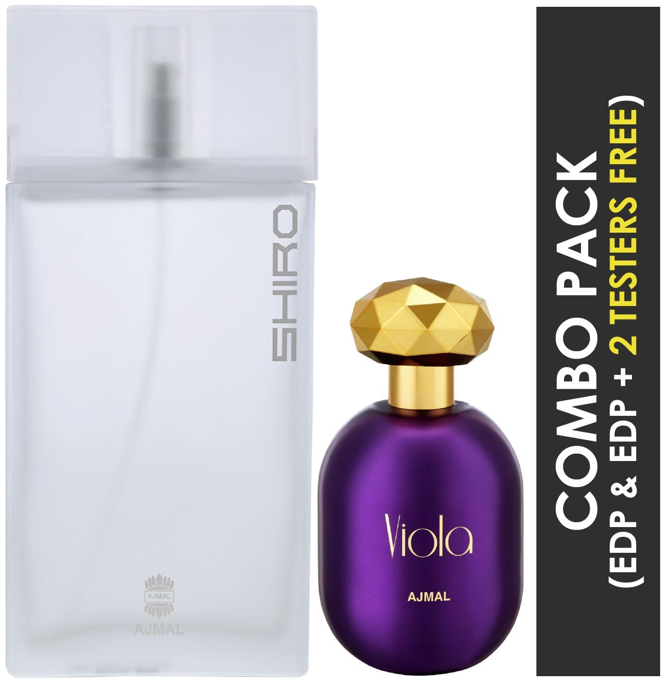 

Ajmal Shiro EDP Citrus Spicy Perfume 90ml for Men and Viola EDP Fruity Floral Perfume 75ml for Women