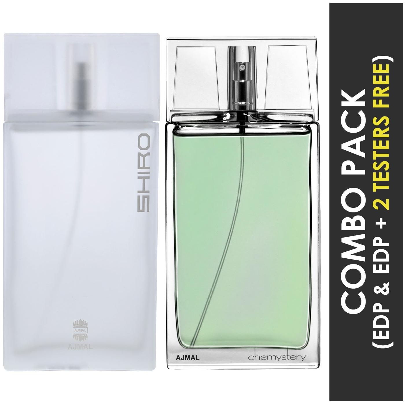 

Ajmal Shiro EDP Citrus Spicy Perfume 90ml for Men and Ajmal Chemystery EDP Spicy Woody Perfume 90ml for Men (Pack of 2)
