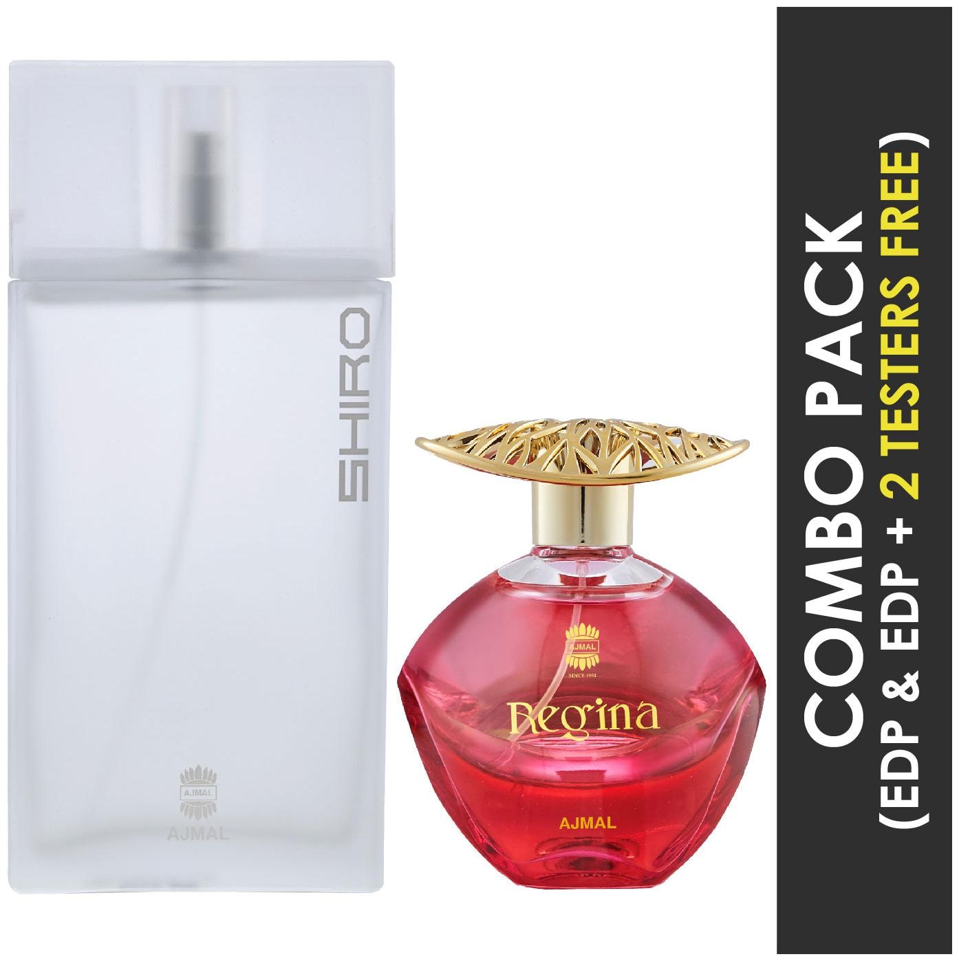 

Ajmal Shiro EDP Citrus Spicy Perfume 90ml for Men and Regina EDP Floral Fruity Perfume 100ml for Women
