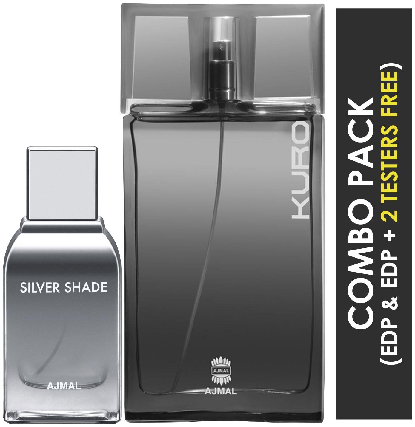 

Ajmal Silver Shade EDP Citrus Woody Perfume 100ml for Men and Ajmal Kuro EDP Aromatic Spicy Perfume 90ml for Men