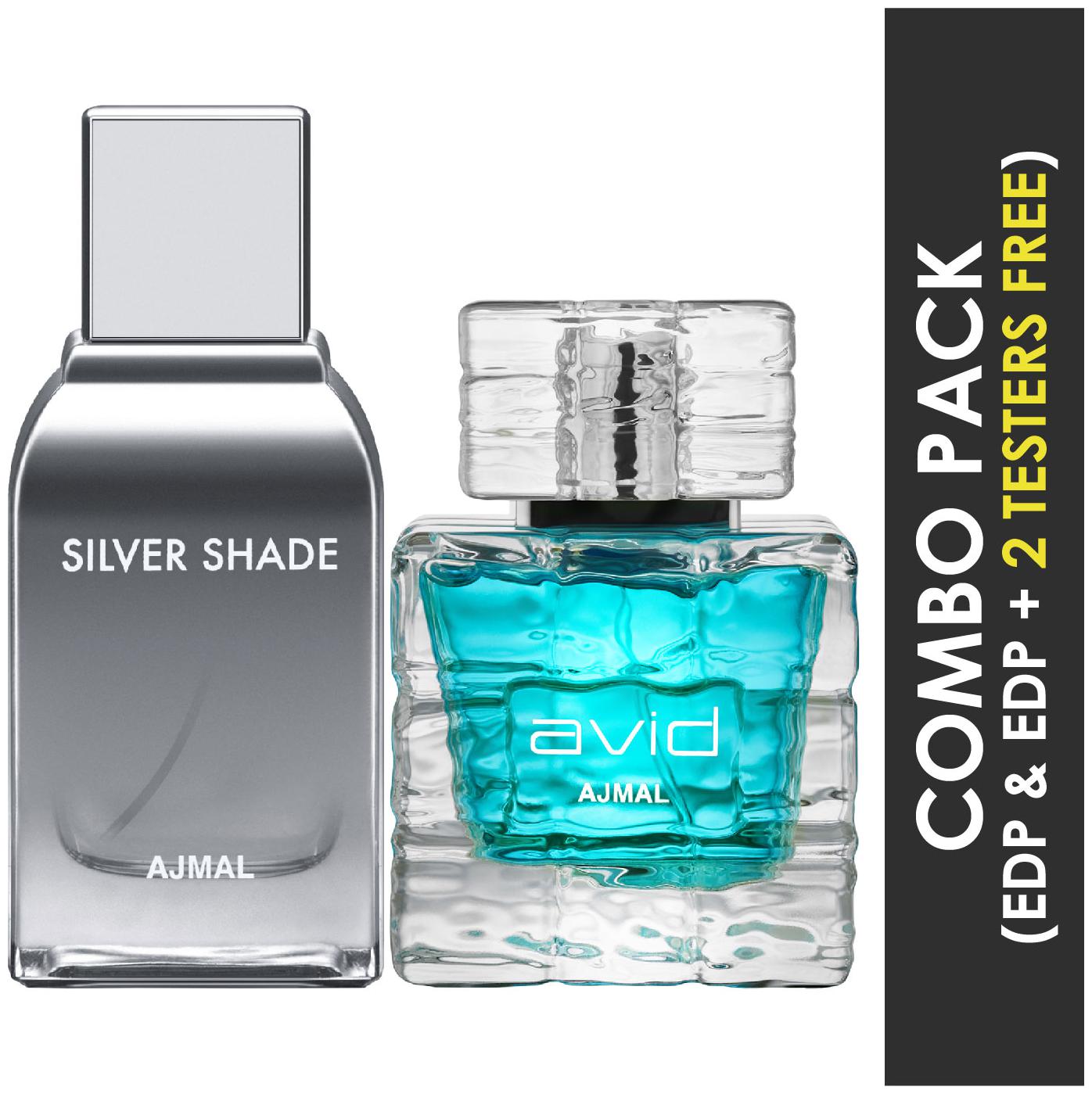 

Ajmal Silver Shade EDP Citrus Woody Perfume 100ml for Men and Ajmal Avid EDP Aquatic Woody Perfume 75ml for Men (Pack of 2)