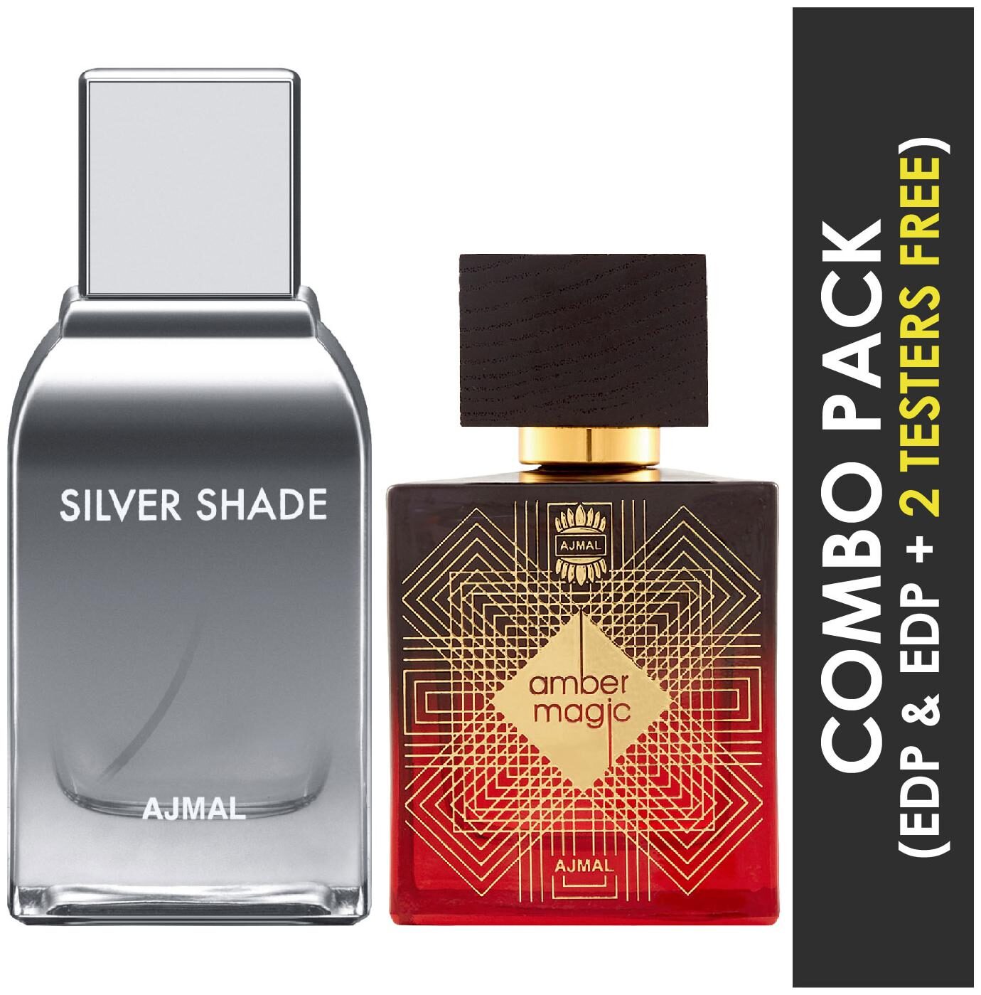 

Ajmal Silver Shade EDP Citrus Woody Perfume 100ml for Men and Ajmal Amber Magic EDP Spicy Aromatic Perfume 100ml for Men (Pack of 2)