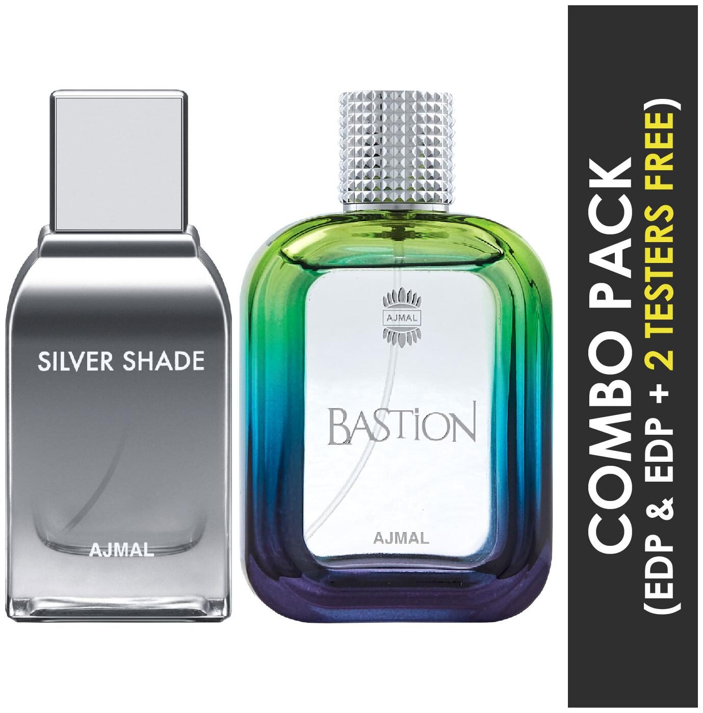 

Ajmal Silver Shade EDP Citrus Woody Perfume 100ml for Men and Ajmal Bastion EDP Woody Aromatic Perfume 100ml for Men (Pack of 2)