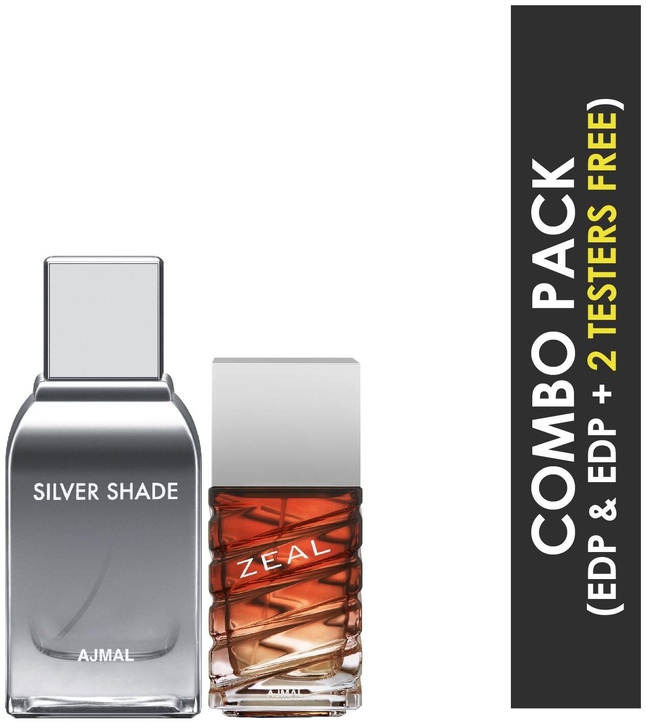 

Ajmal Silver Shade EDP Citrus Woody Perfume 100ml for Men and Ajmal Zeal EDP Aquatic Woody Perfume 100ml for Men