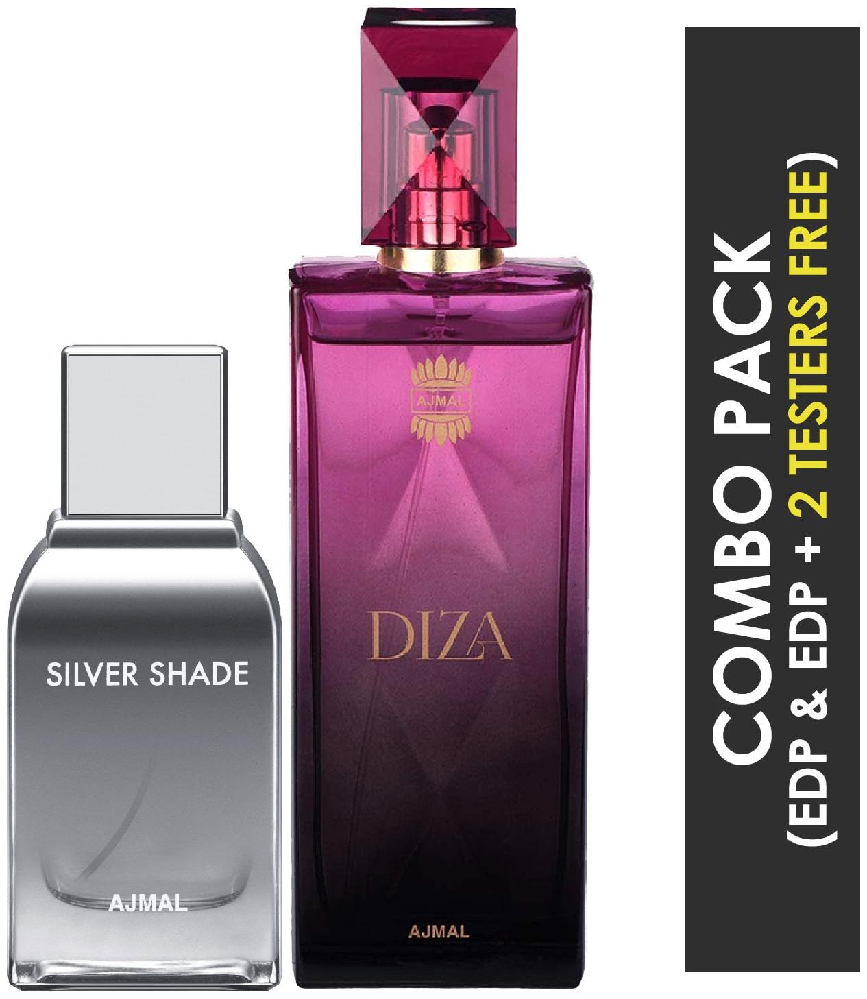 

Ajmal Silver Shade EDP Citrus Woody Perfume 100ml for Men and Diza EDP Fruity Floral Perfume 100ml for Women