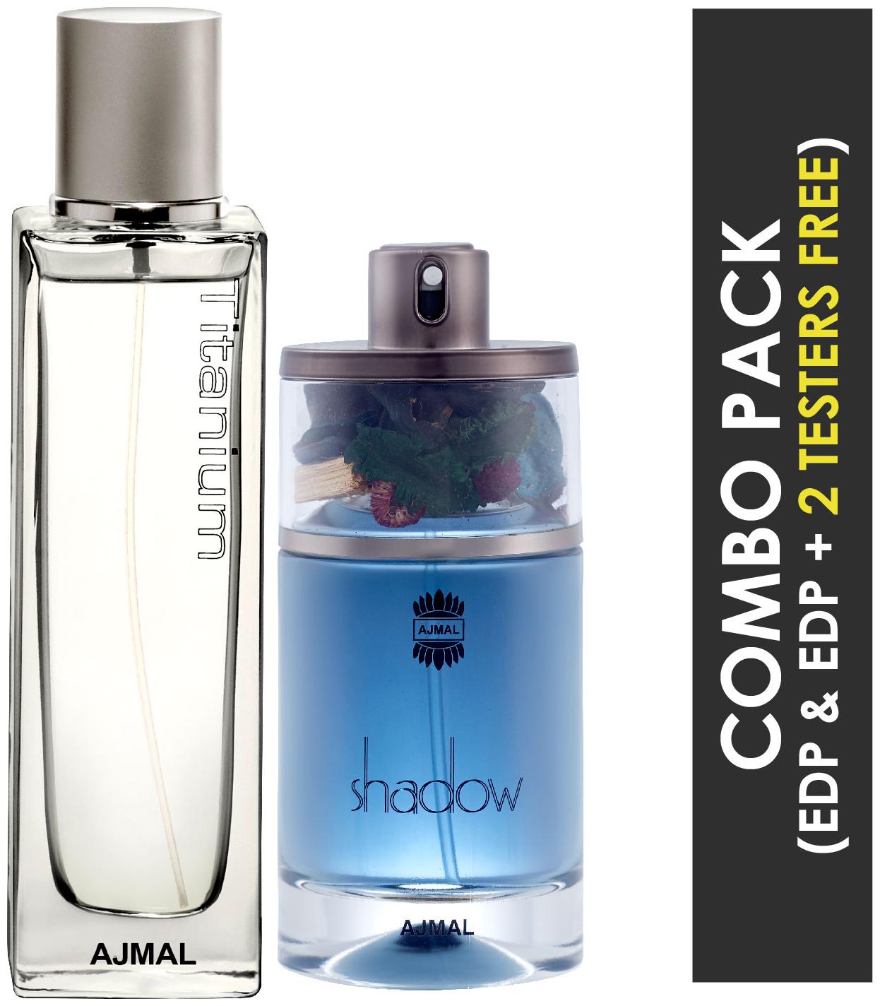 

Ajmal Titanium EDP Citrus Spicy Perfume 100ml for Men and Ajmal Shadow HIM EDP Spicy Woody Perfume 75ml for Men (Pack of 2)