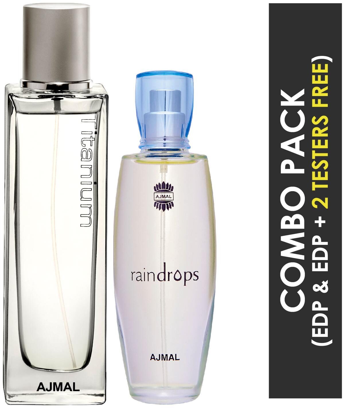 

Ajmal Titanium EDP Citrus Spicy Perfume 100ml for Men and Ajmal Raindrops EDP Floral Chypre Perfume 50ml for Women (Pack of 2)