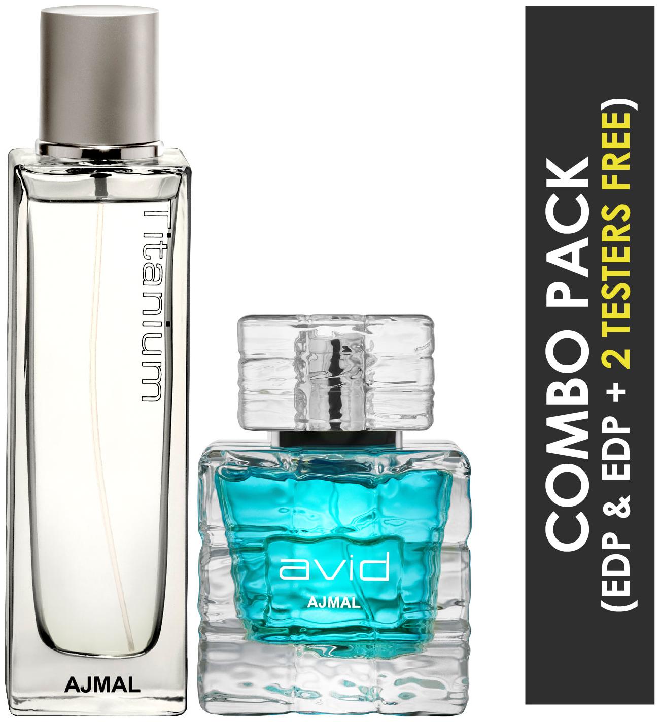 

Ajmal Titanium EDP Citrus Spicy Perfume 100ml for Men and Ajmal Avid EDP Aquatic Woody Perfume 75ml for Men (Pack of 2)
