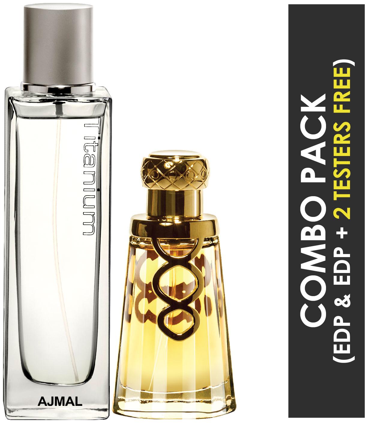 

Ajmal Titanium EDP Citrus Spicy Perfume 100ml for Men and Khallab EDP Woody Oudh Perfume 50ml for Unisex