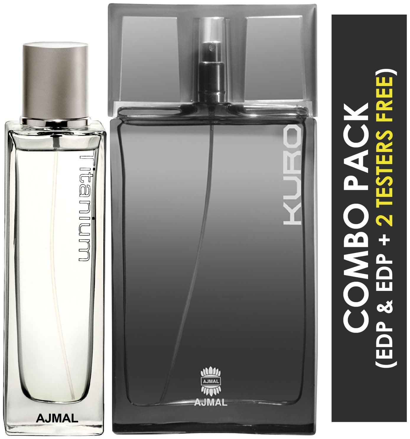 

Ajmal Titanium EDP Citrus Spicy Perfume 100ml for Men and Ajmal Kuro EDP Aromatic Spicy Perfume 90ml for Men (Pack of 2)