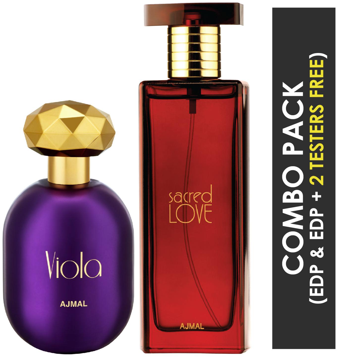 

Ajmal Viola EDP Fruity Floral Perfume 75ml for Women and Ajmal Sacred Love EDP Floral Musky Perfume 50ml for Women
