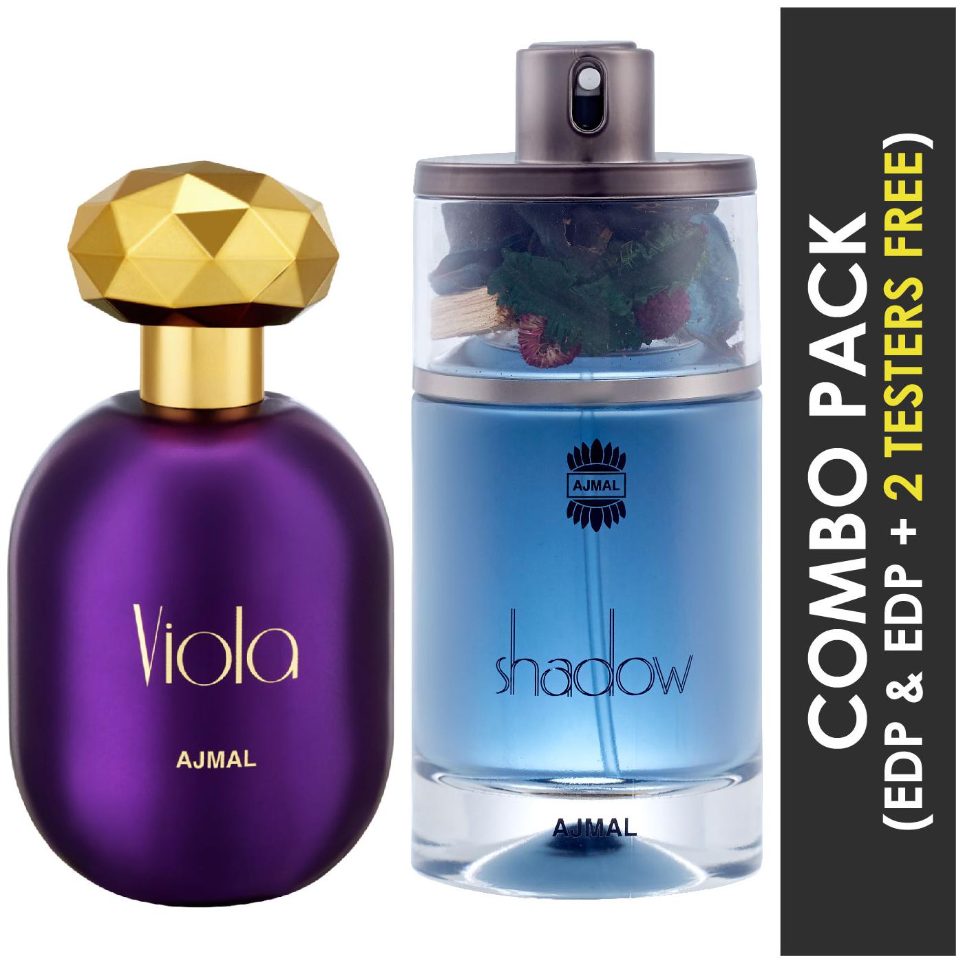 

Ajmal Viola EDP Fruity Floral Perfume 75ml for Women and Ajmal Shadow HIM EDP Spicy Woody Perfume 75ml for Men