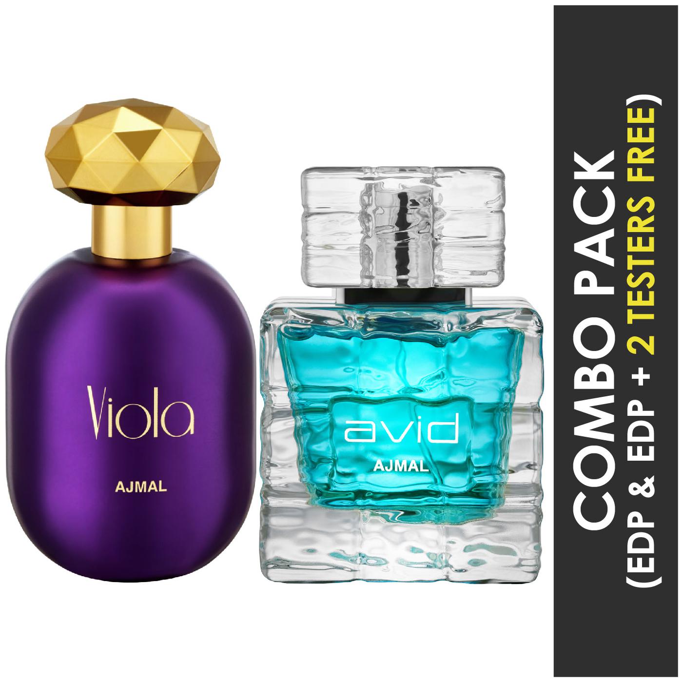 

Ajmal Viola EDP Fruity Floral Perfume 75ml for Women and Avid EDP Aquatic Woody Perfume 75ml for Men