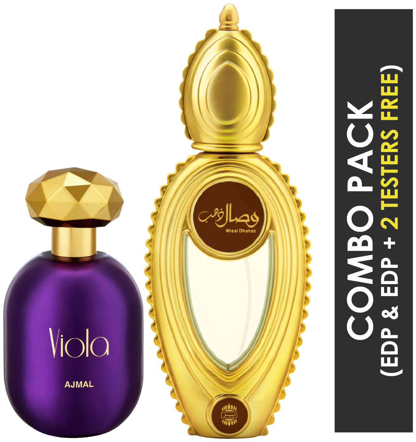 

Ajmal Viola EDP Fruity Floral Perfume 75ml for Women and Wisal Dhahab EDP Fruity Floral Perfume 50ml for Men