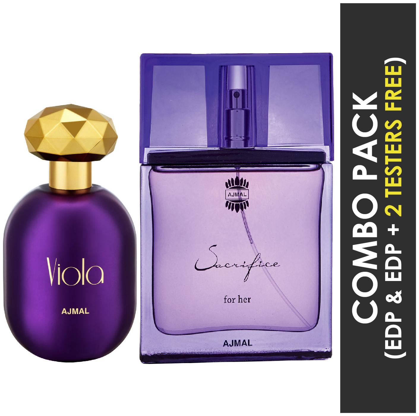 

Ajmal Viola EDP Fruity Floral Perfume 75ml for Women and Ajmal Sacrifice for HER EDP Floral Musky Perfume 50ml for Women