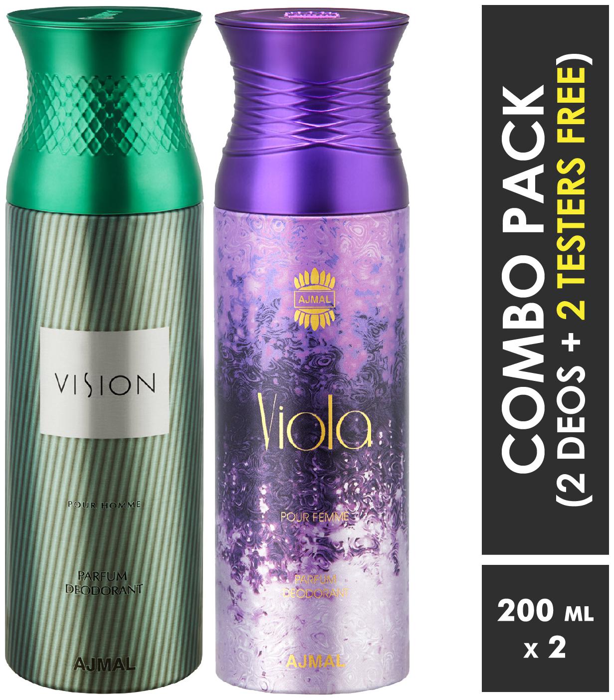 

Ajmal Vision Viola Deodorant Spray for Men Women 200ml each (Pack of 2 400ml) 2 Parfum Testers Free