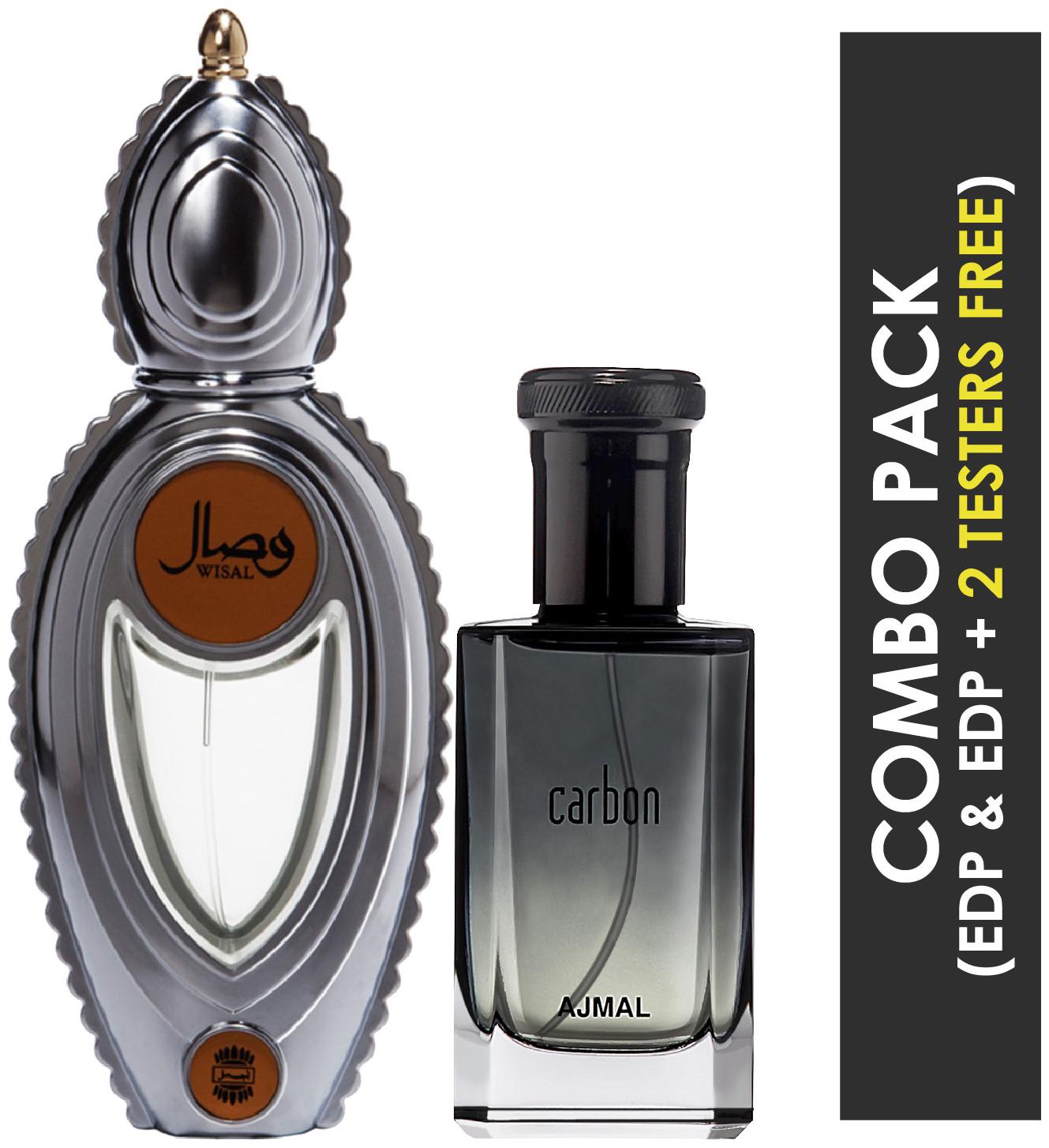 

Ajmal Wisal EDP Floral Musky Perfume 50ml for Women and Ajmal Carbon EDP Citrus Spicy Perfume 100ml for Men (Pack of 2)