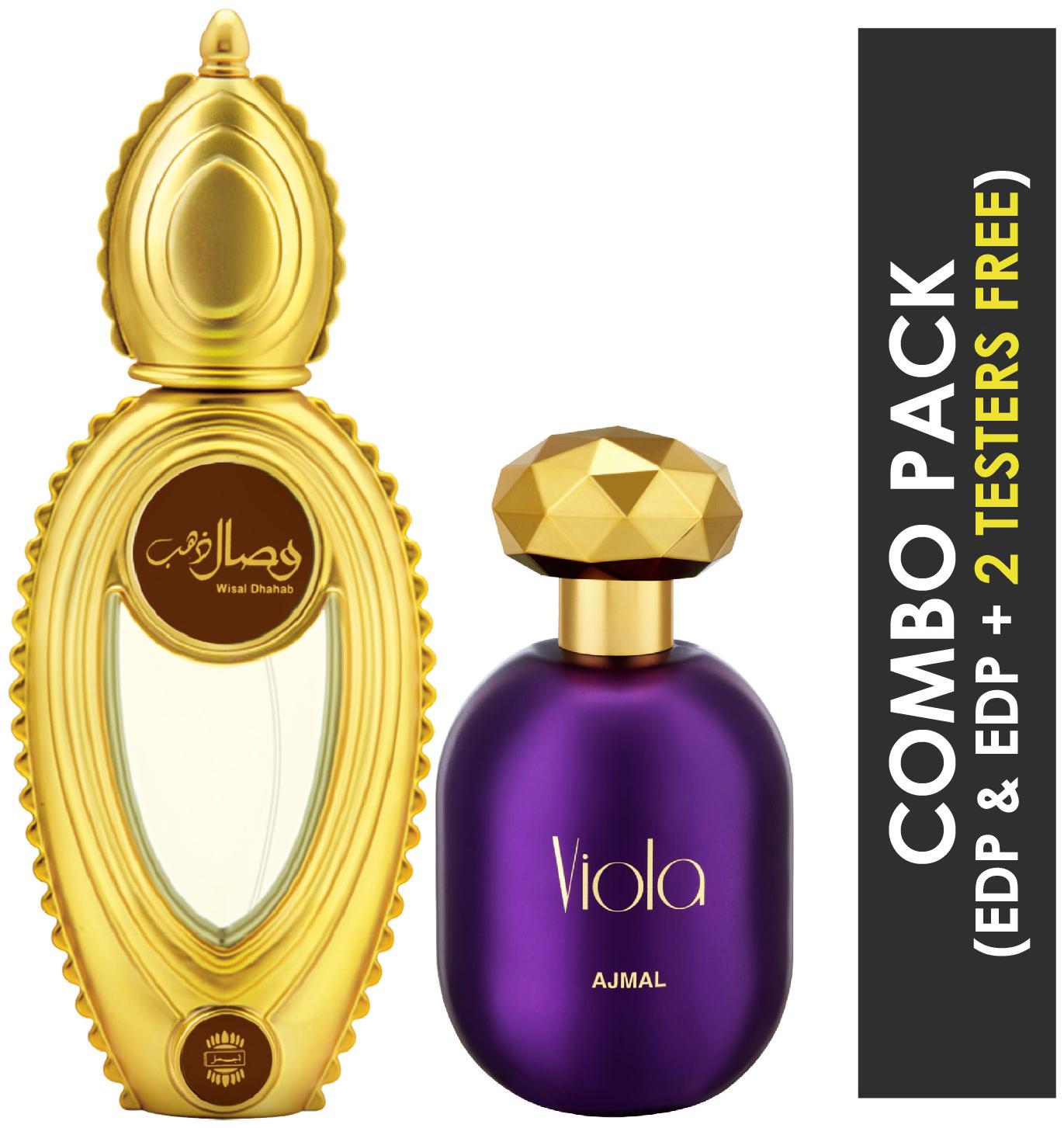 

Ajmal Wisal Dhahab EDP Fruity Floral Perfume 50ml for Men and Viola EDP Fruity Floral Perfume 75ml for Women