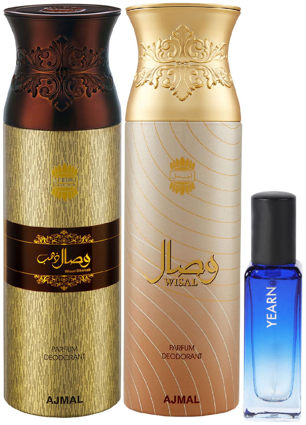 

Ajmal Wisal Dhahab Wisal Deo each 200 ml Yearn EDP 20 ml Pack of 3 for Men Women