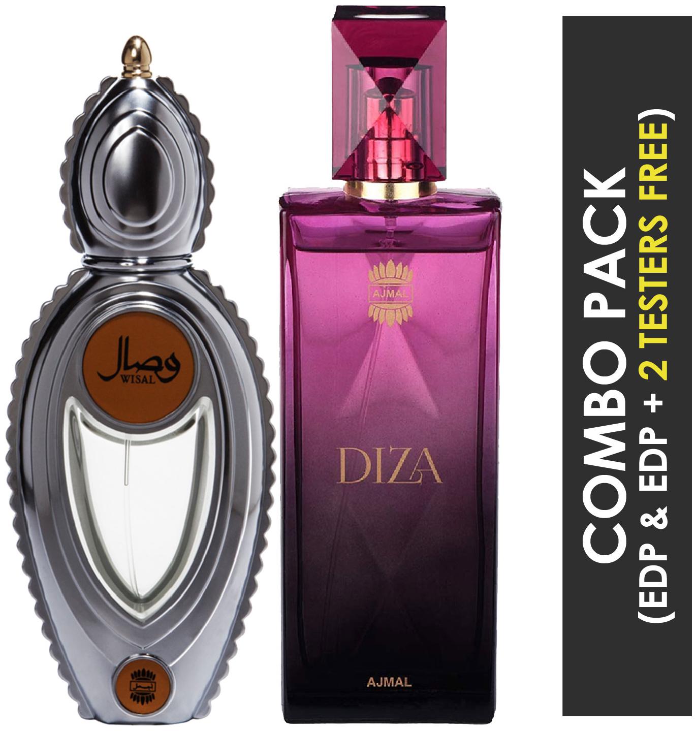 

Ajmal Wisal EDP Floral Musky Perfume 50ml for Women and Ajmal Diza EDP Fruity Floral Perfume 100ml for Women