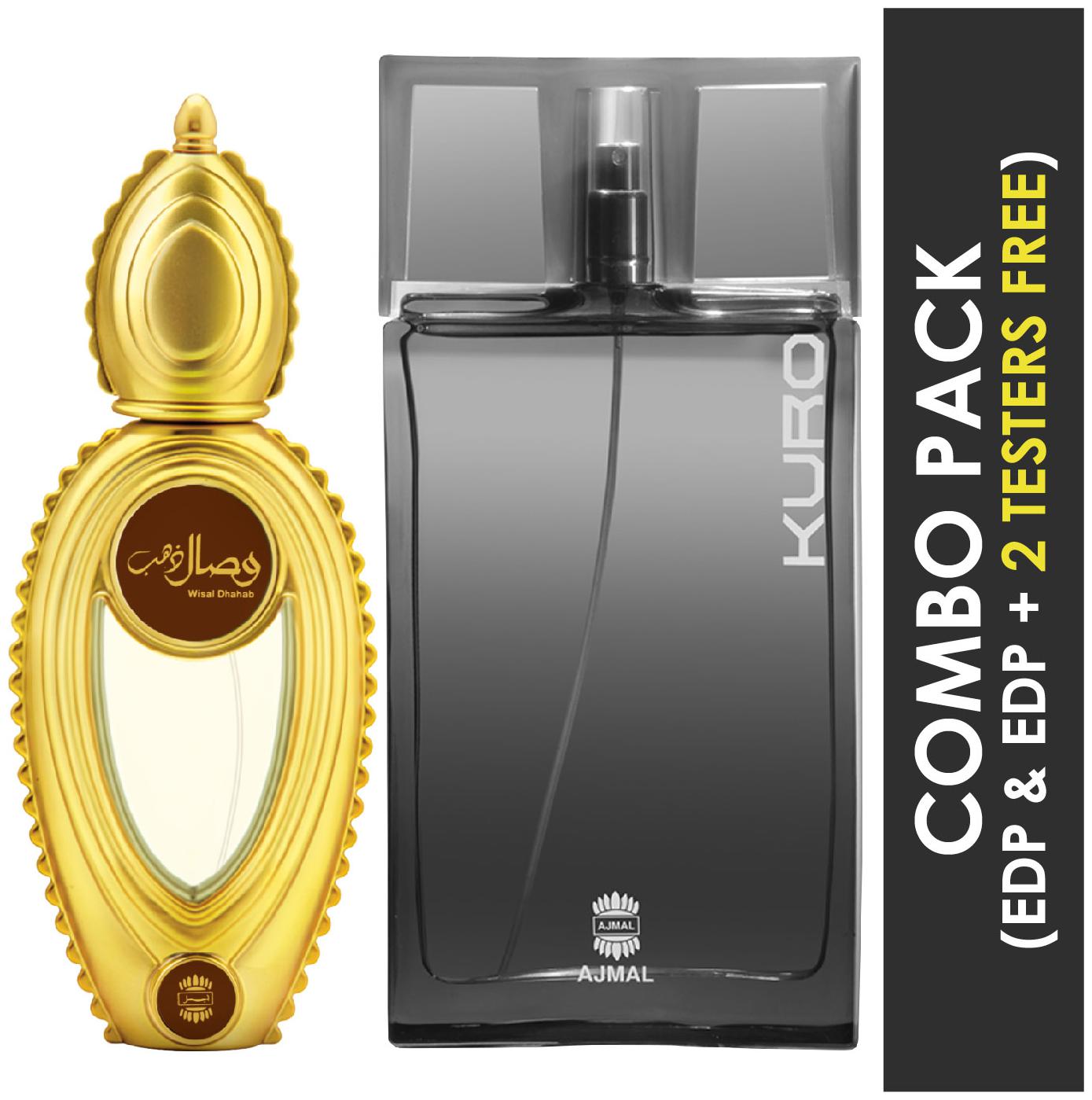 

Ajmal Wisal Dhahab EDP Fruity Floral Perfume 50ml for Men and Ajmal Kuro EDP Aromatic Spicy Perfume 90ml for Men (Pack of 2)