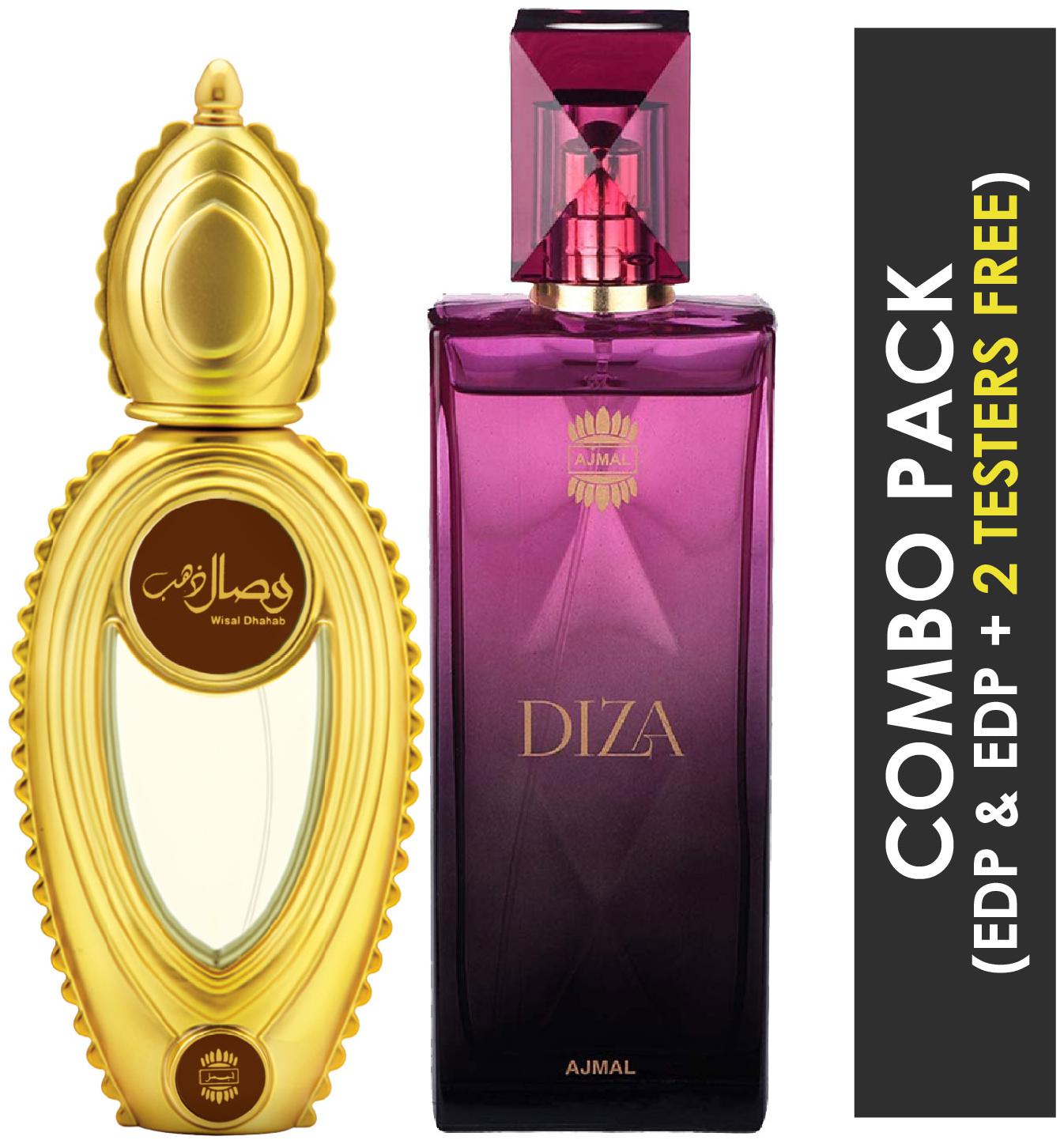 

Ajmal Wisal Dhahab EDP Fruity Floral Perfume 50ml for Men and Diza EDP Fruity Floral Perfume 100ml for Women