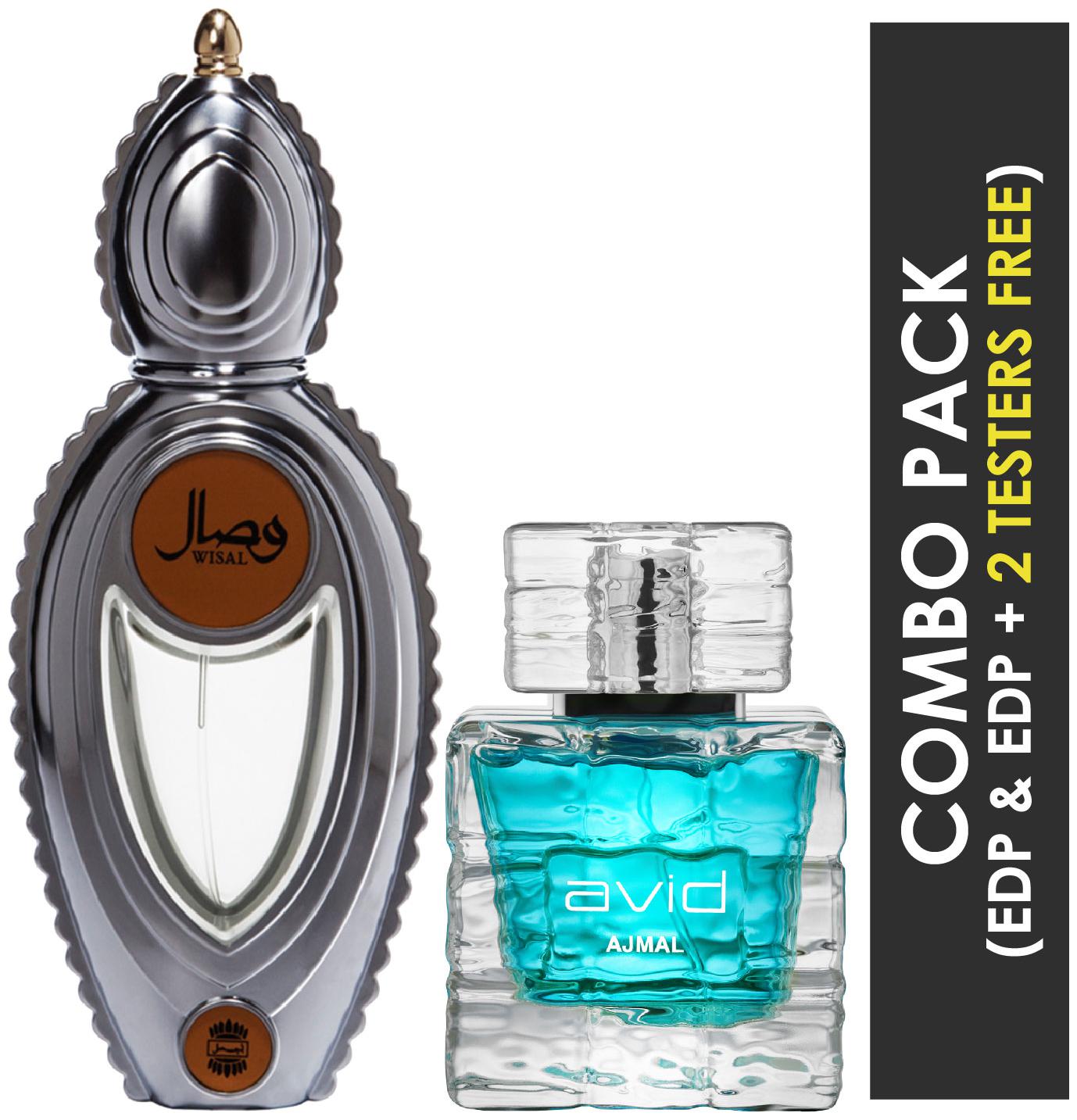 

Ajmal Wisal EDP Floral Musky Perfume 50ml for Women and Avid EDP Aquatic Woody Perfume 75ml for Men