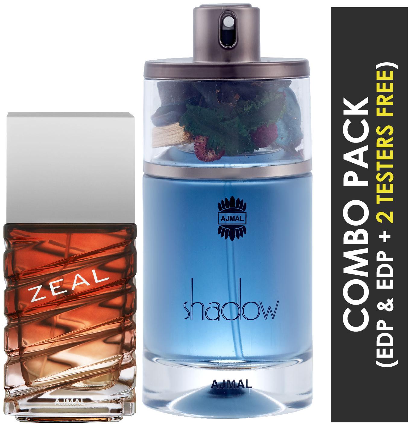 

Ajmal Zeal EDP Aquatic Woody Perfume 100ml for Men and Ajmal Shadow HIM EDP Spicy Woody Perfume 75ml for Men (Pack of 2)