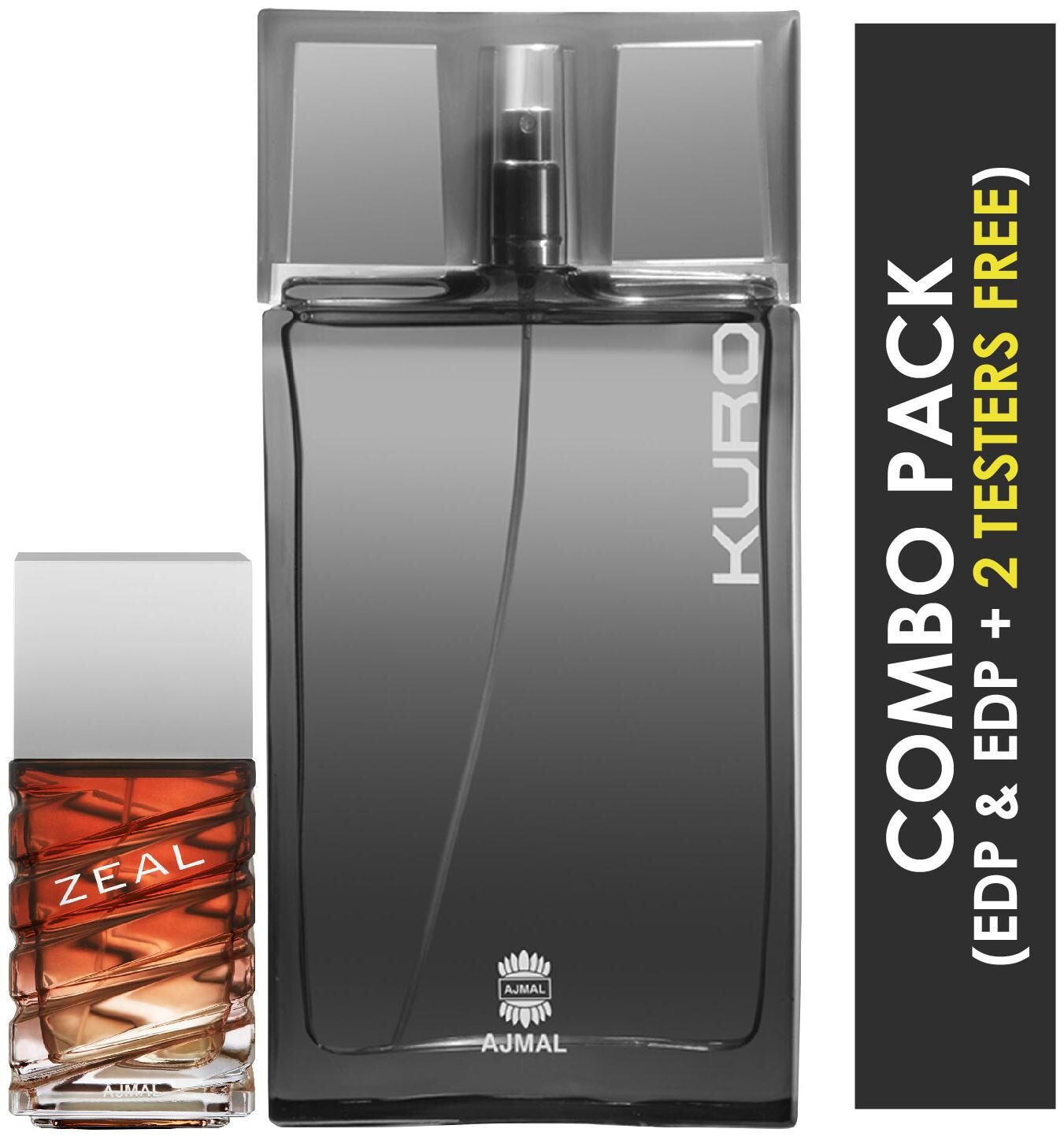 

Ajmal Zeal EDP Aquatic Woody Perfume 100ml for Men and Ajmal Kuro EDP Aromatic Spicy Perfume 90ml for Men