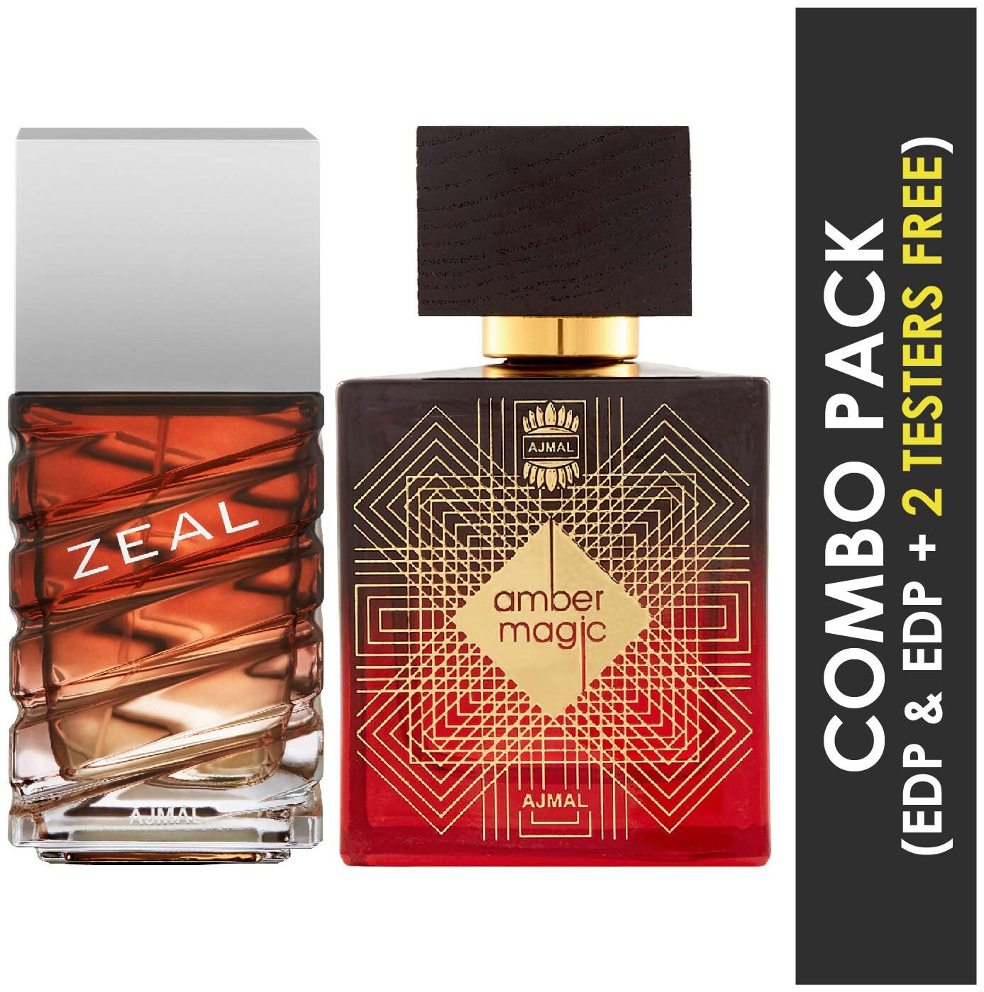 

Ajmal Zeal EDP Aquatic Woody Perfume 100ml for Men and Ajmal Amber Magic EDP Spicy Aromatic Perfume 100ml for Men (Pack of 2)