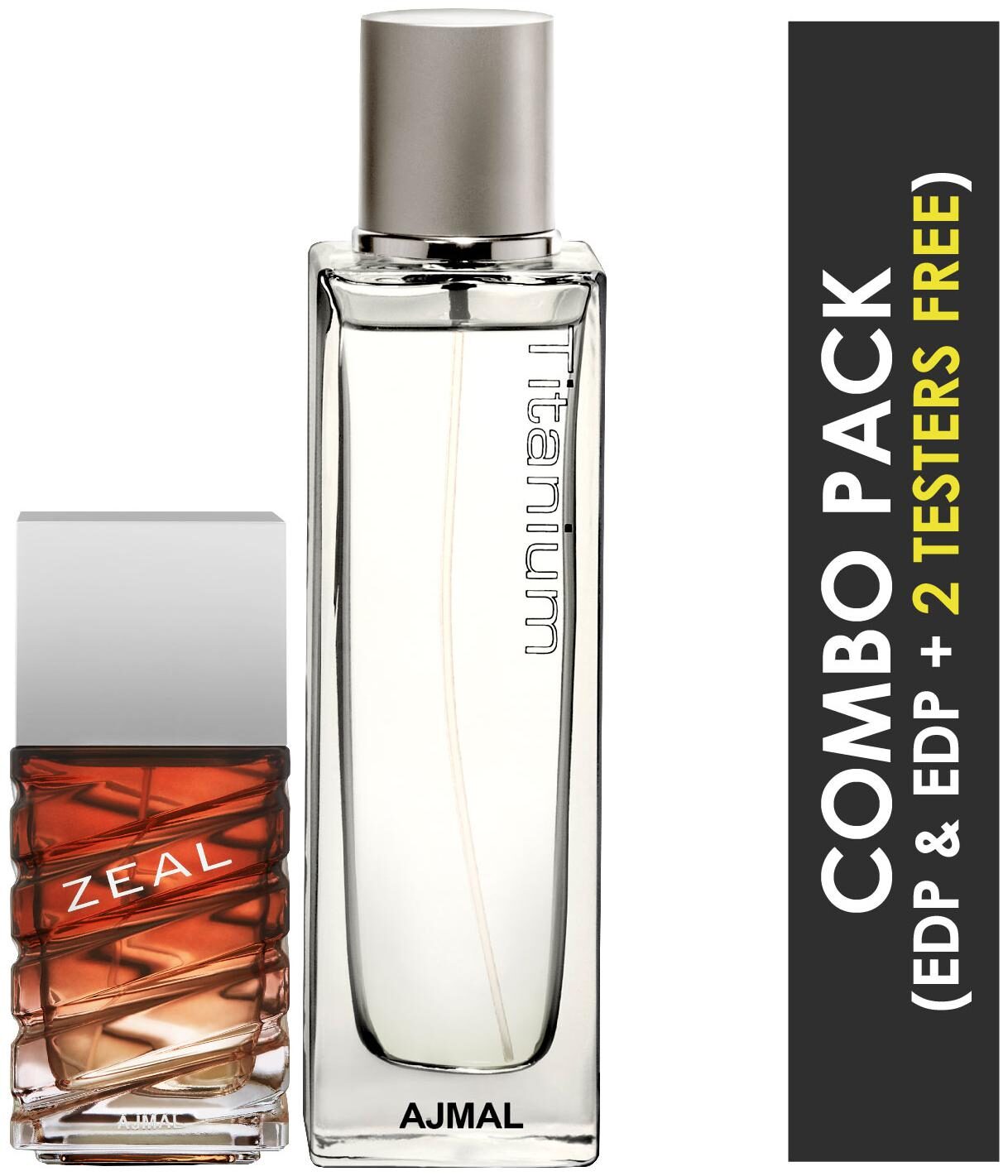 

Ajmal Zeal EDP Aquatic Woody Perfume 100ml for Men and Titanium EDP Citrus Spicy Perfume 100ml for Men (Pack of 2)