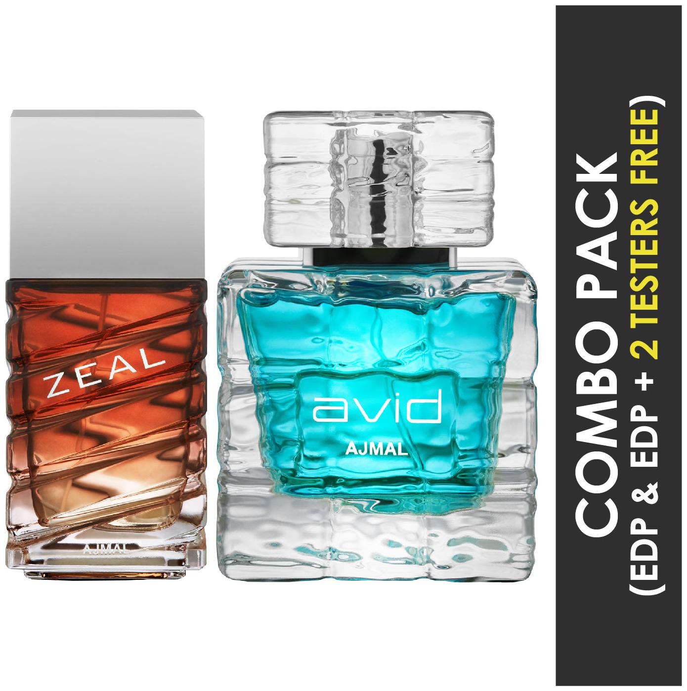 

Ajmal Zeal EDP Aquatic Woody Perfume 100ml for Men and Ajmal Avid EDP Aquatic Woody Perfume 75ml for Men