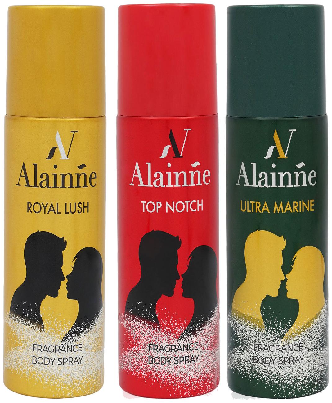 

Alainne Fragrance Royal Lush Top Notch Ultra Marine Body Spray Combo Pack 150 ml (Pack of 3)